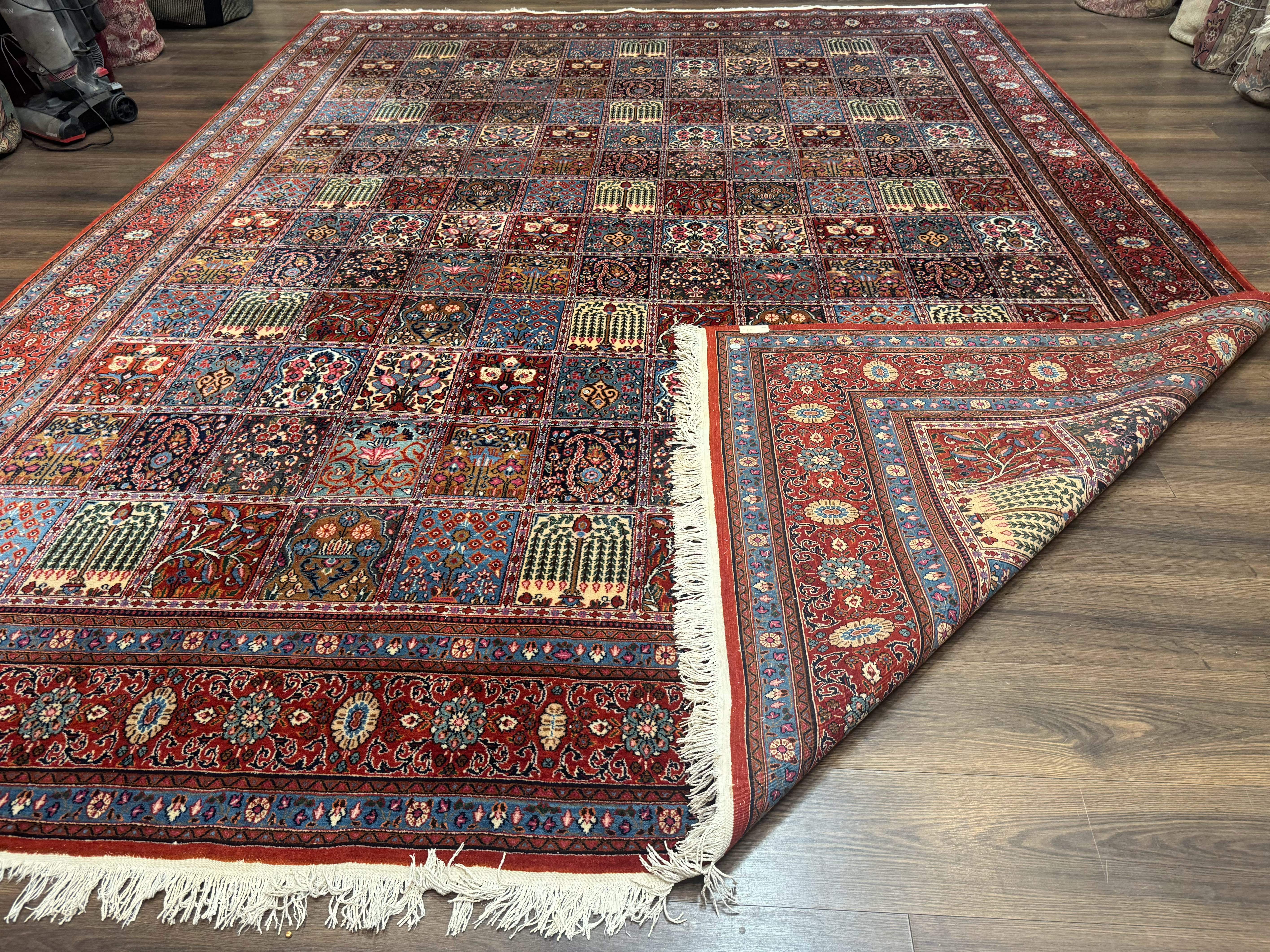 Wonderful Persian Qum Rug 10x13, Panel Design, Fine 260 KPSI, Signed, Red Multicolor - Jewel Rugs