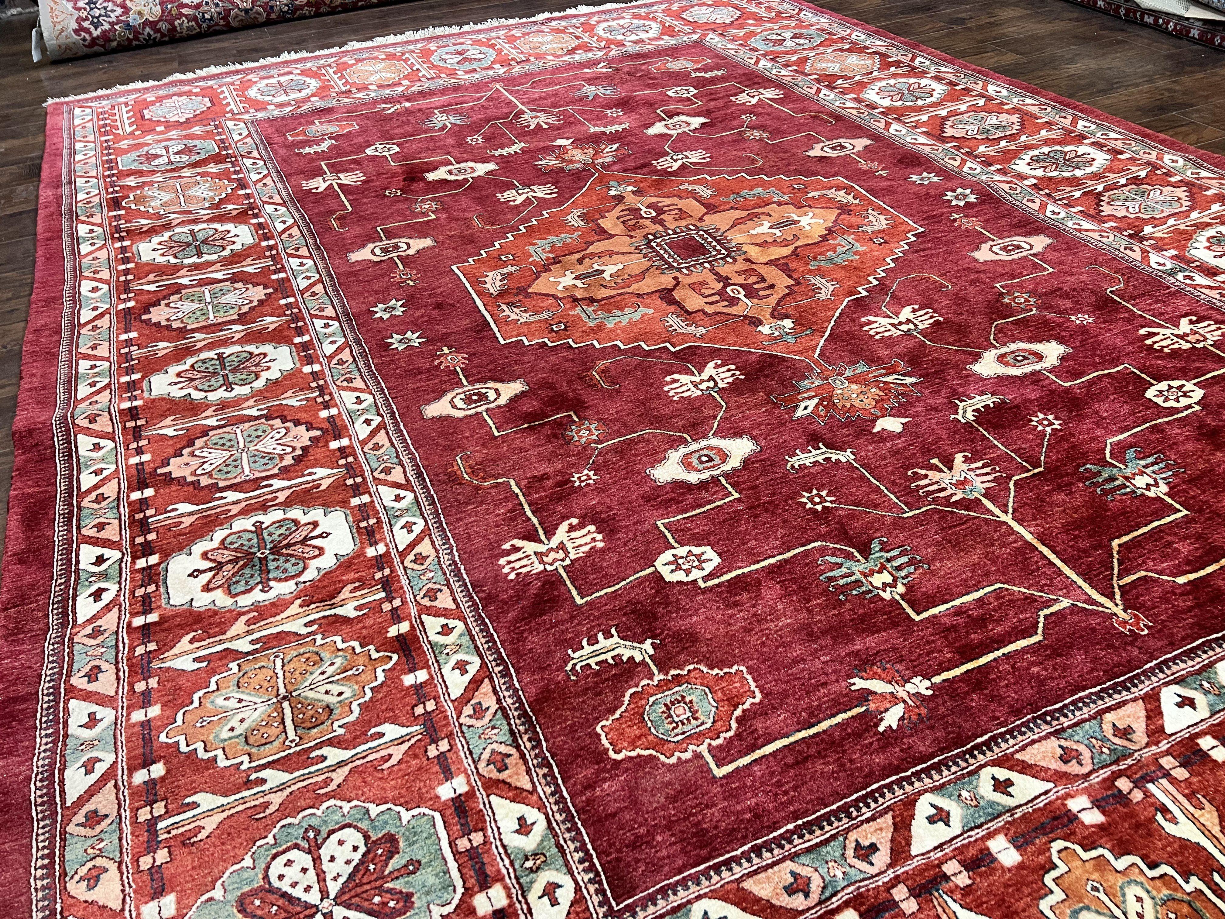 Persian Bidjar Rug 9x13, Wool Hand Knotted Vintage Carpet, Red Oriental Rug, Handmade Rug, Large 9 x 13 Room Size Rug - Jewel Rugs