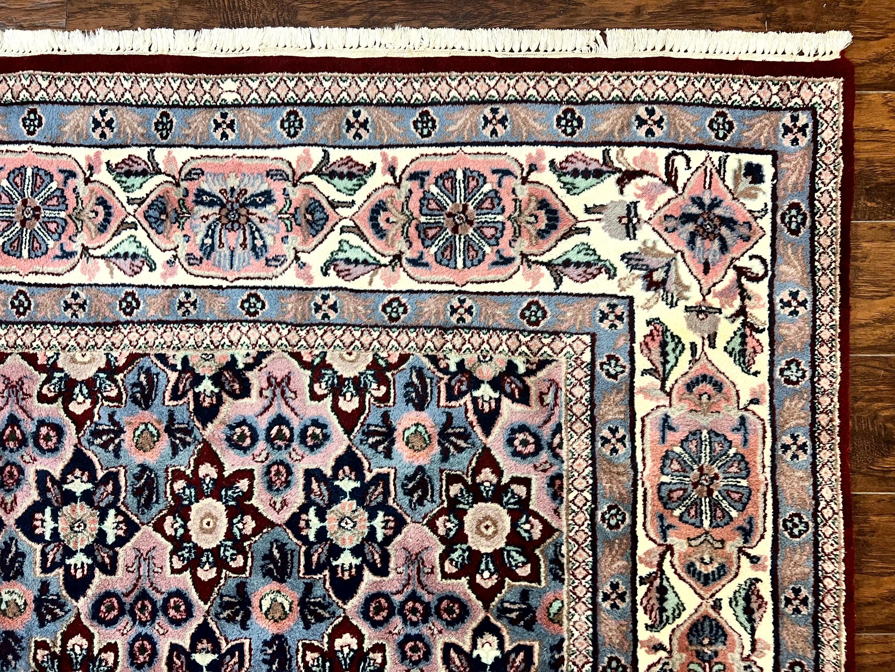 Indo Persian Rug 8x10, Repeated Allover Pattern, Navy Blue Ivory, Handmade Vintage Wool Carpet - Jewel Rugs