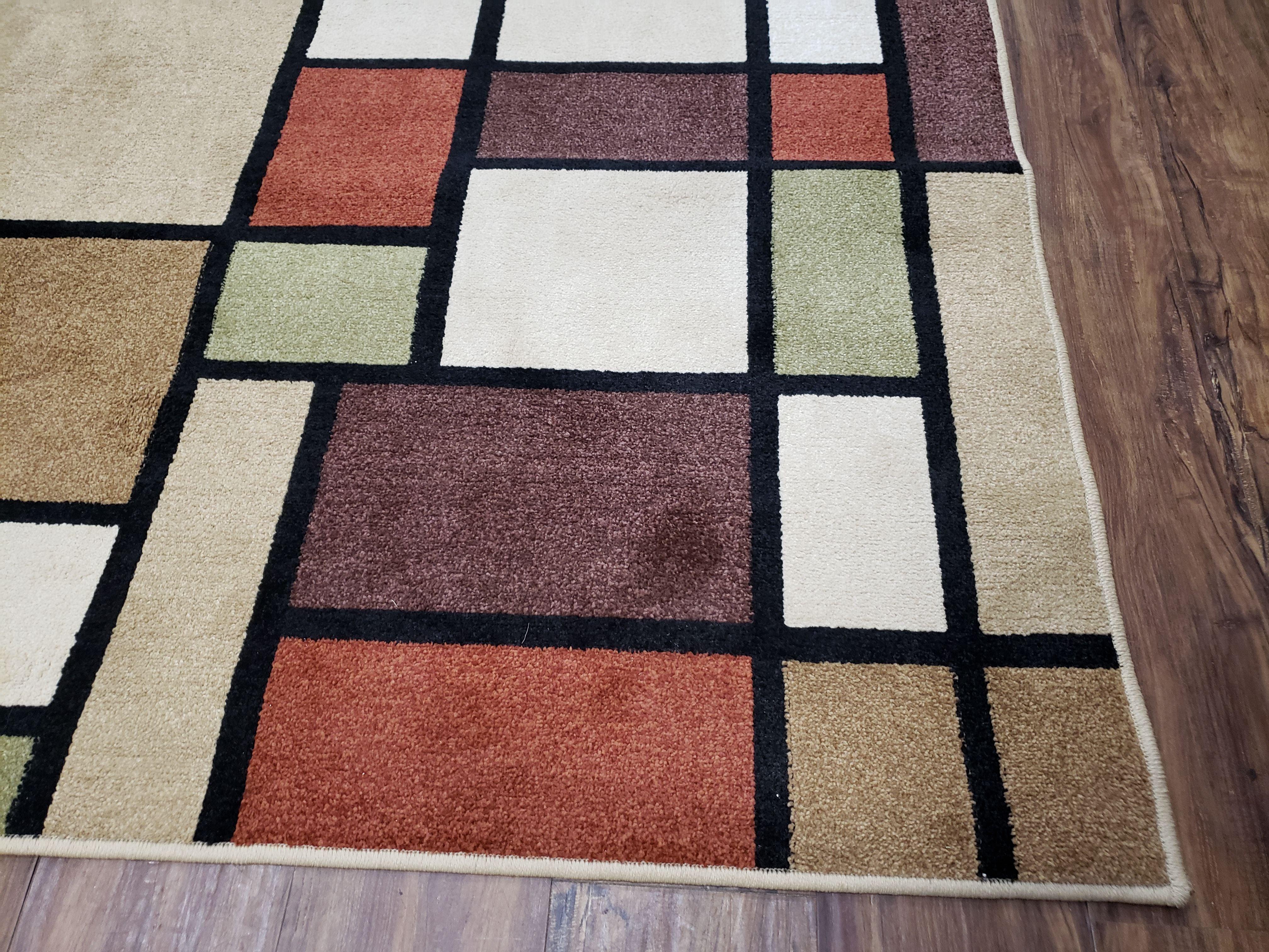 8x12 Modern Area Rug, Abstract Geometric Design 8 x 12 Area Carpet, Tan, Cream, Maroon, Nice - Jewel Rugs