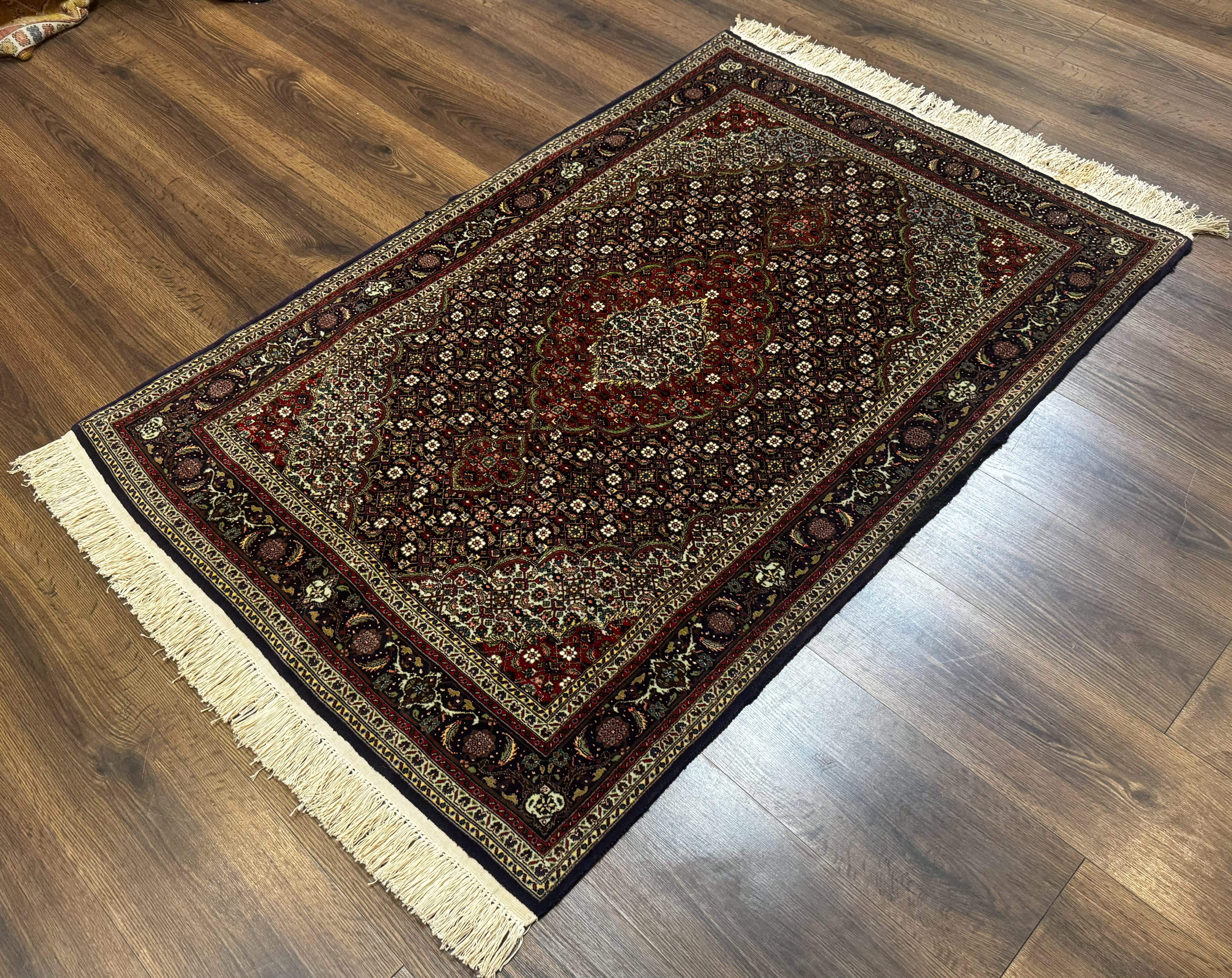Persian Tabriz Rug 3x5, Wool on Silk Foundation, Very Fine 550 KPSI, Dark Navy Blue - Jewel Rugs