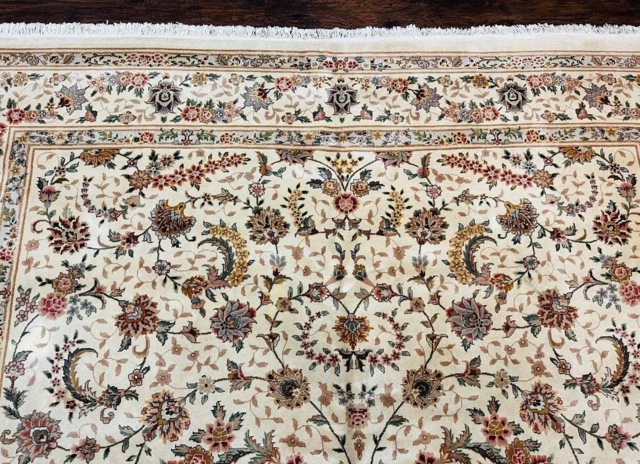 Pak Persian Rug 9x11, Ivory, Floral Allover, Handmade Vintage Wool Rug - Jewel Rugs