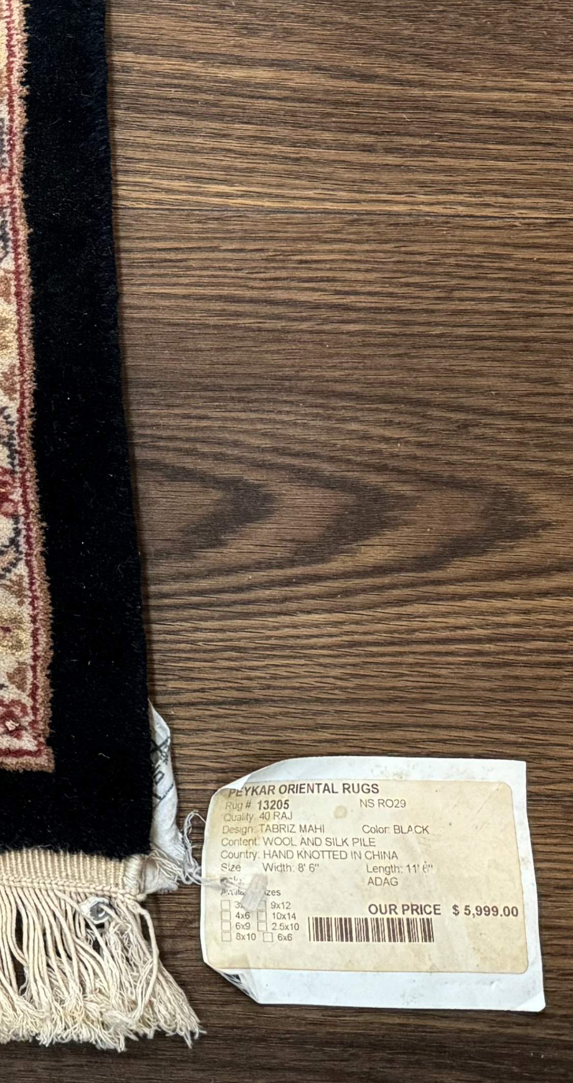 Sino Persian Mahi Rug 9x12, Wool and Silk, Black - Jewel Rugs