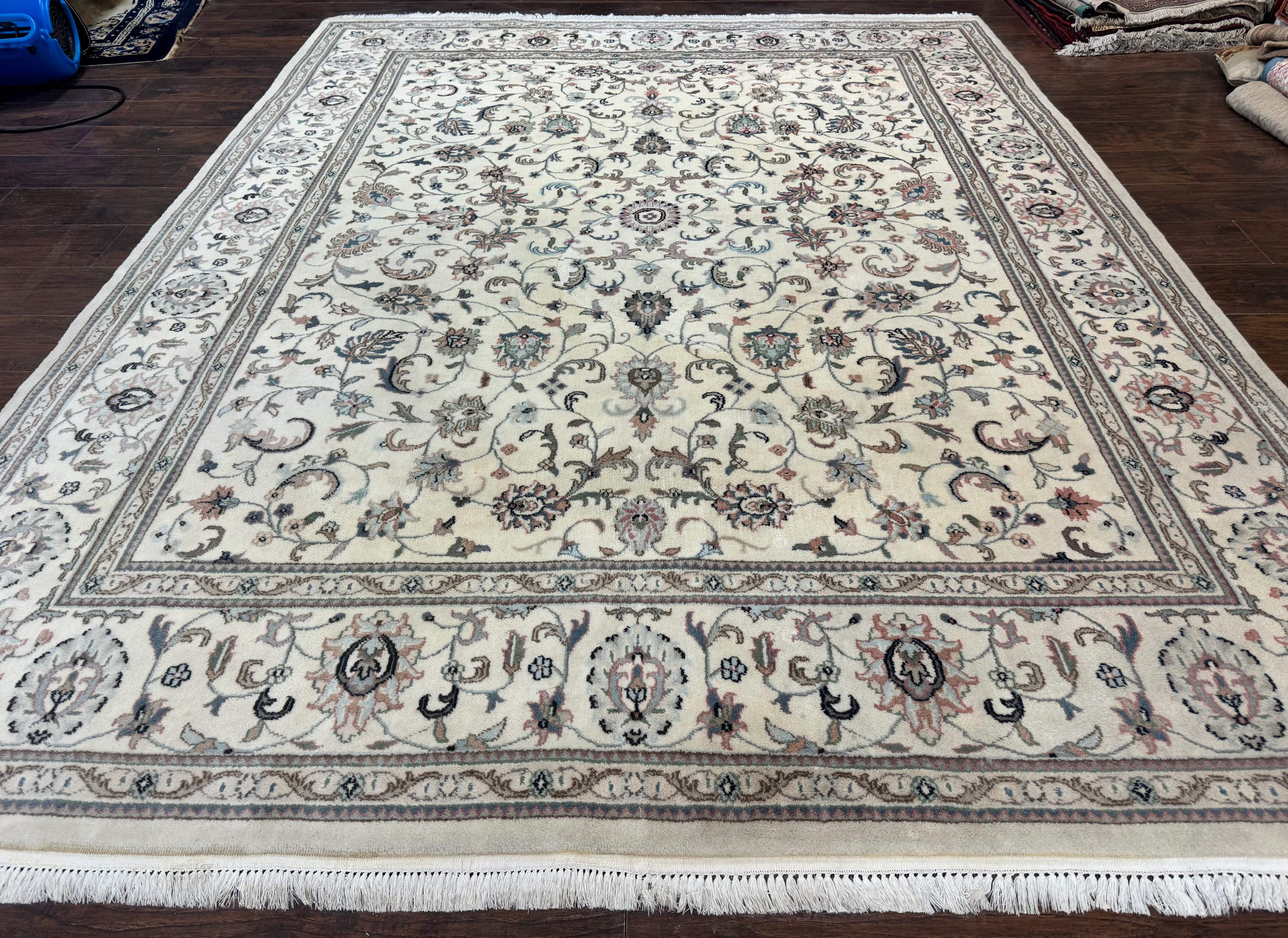 Indo Persian Rug 8x10 – Ivory Wool Floral Allover Oriental Carpet - Jewel Rugs
