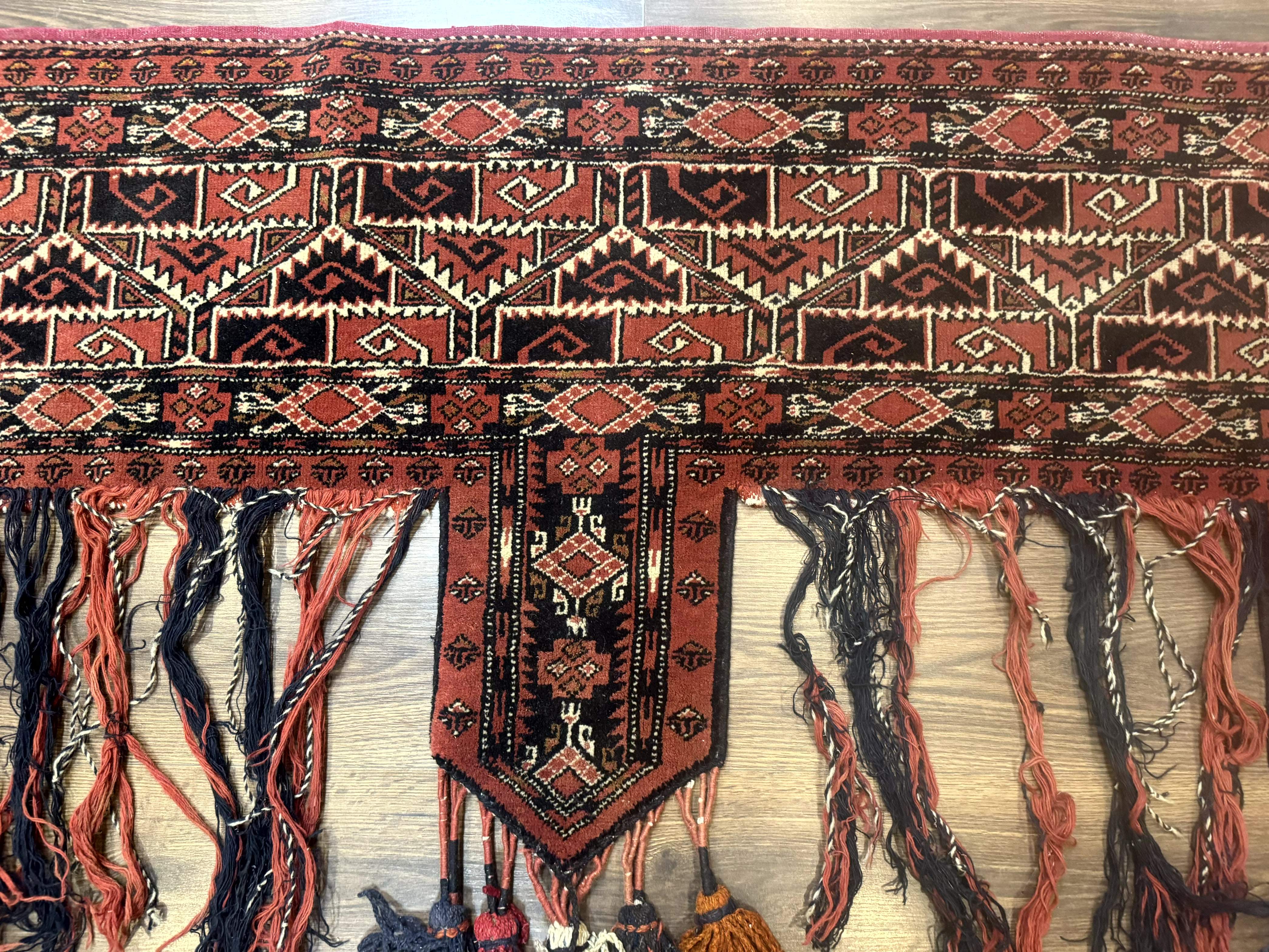 Persian Turkoman Tribal Door Hanging, Tent Header, Wool, Handmade, Red Black, Tribal Collectible - Jewel Rugs