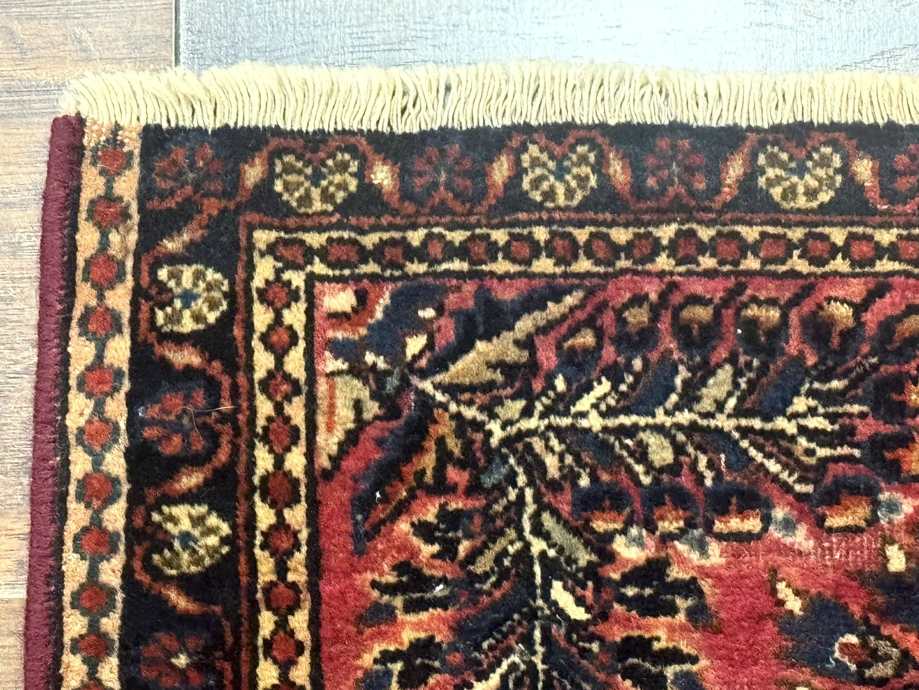 Small Antique Persian Sarouk Rug 2x2 ft, Red 1920s Wool Rug - Jewel Rugs