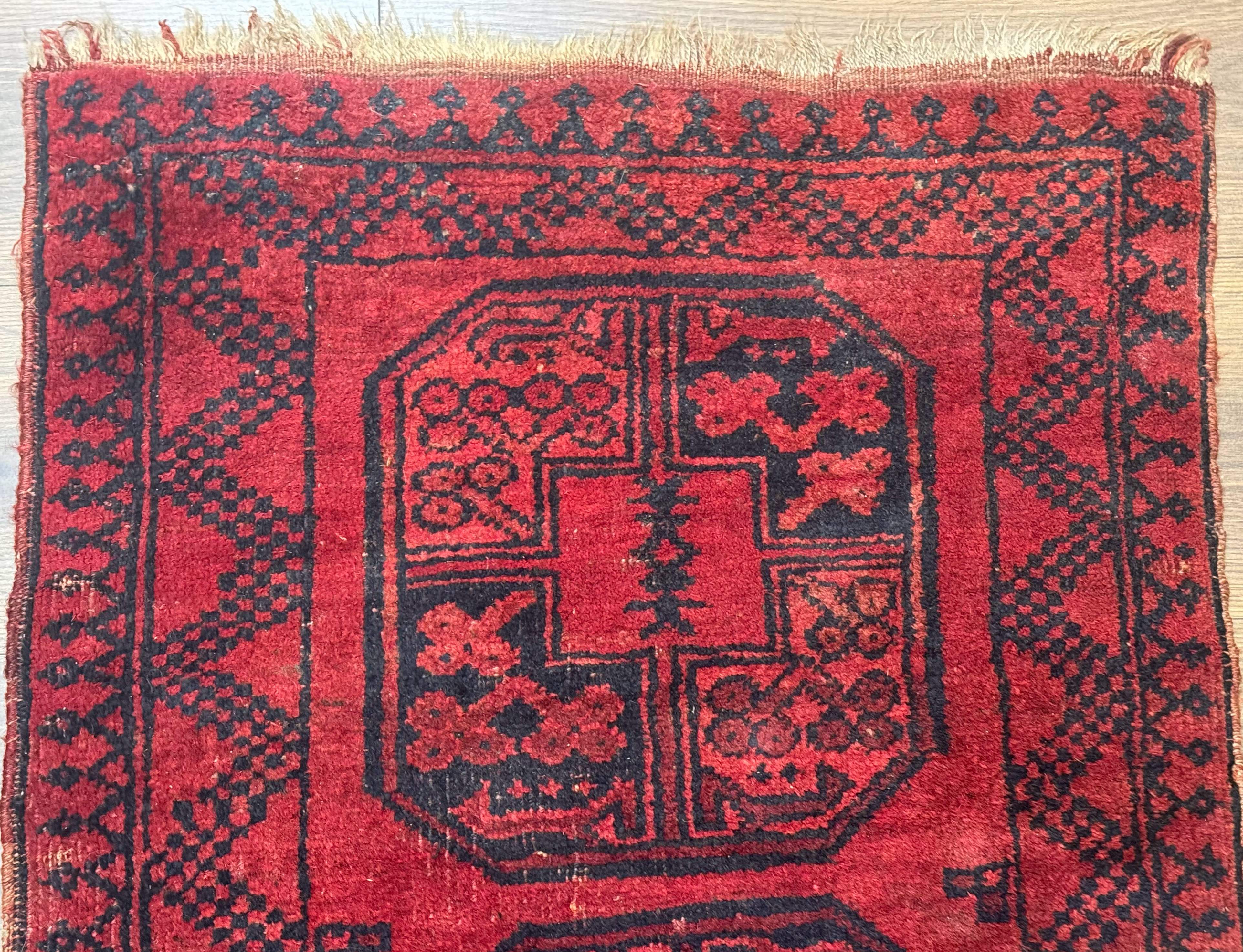 Small Afghan Bashir Rug 2x3, Tribal Turkoman Carpet, Red and Black, Wool - Jewel Rugs