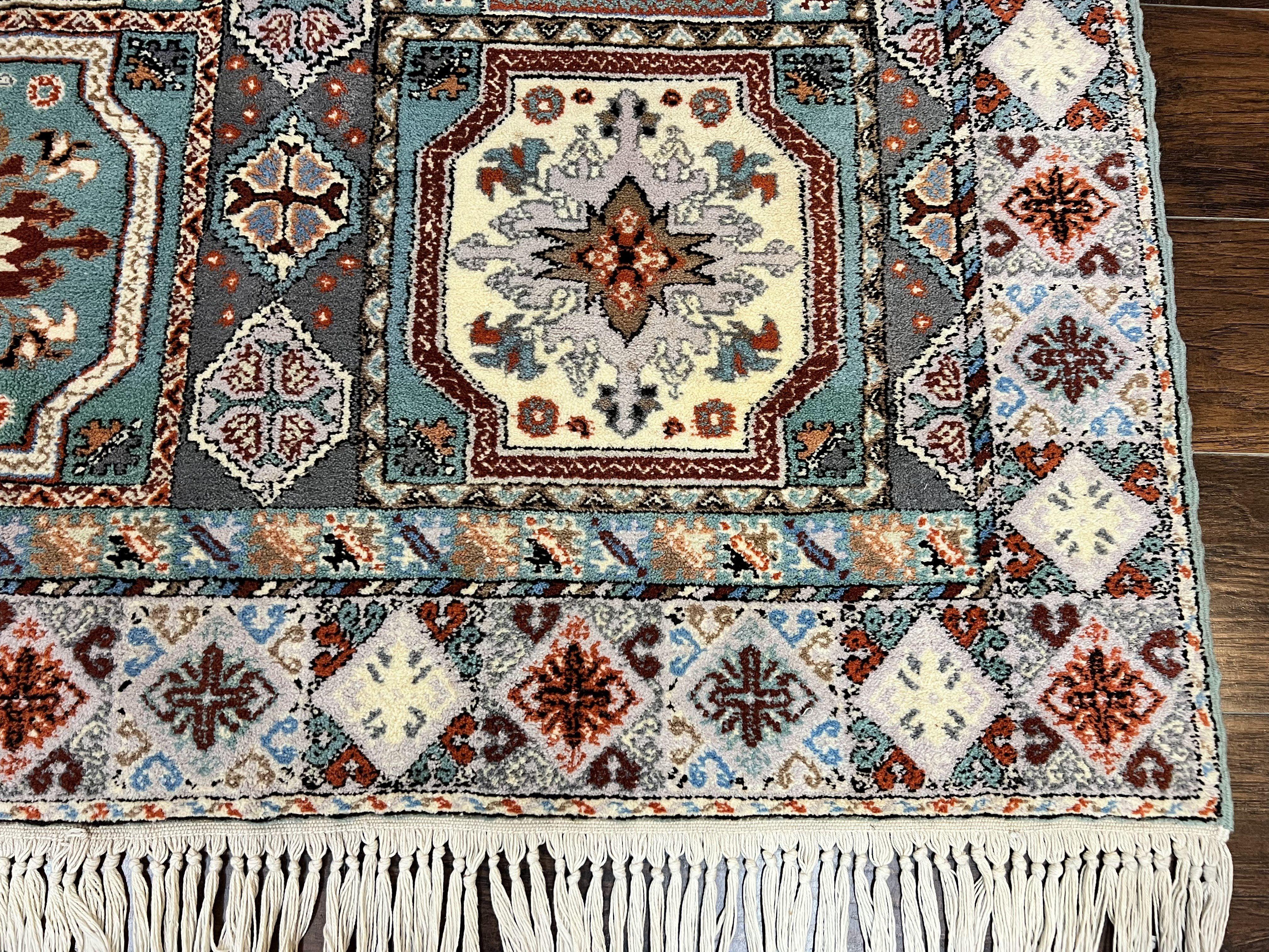 Moroccan Rug 7x8, Wool Hand Knotted Vintage Carpet, Multicolor Panel Design Oriental Rug - Jewel Rugs