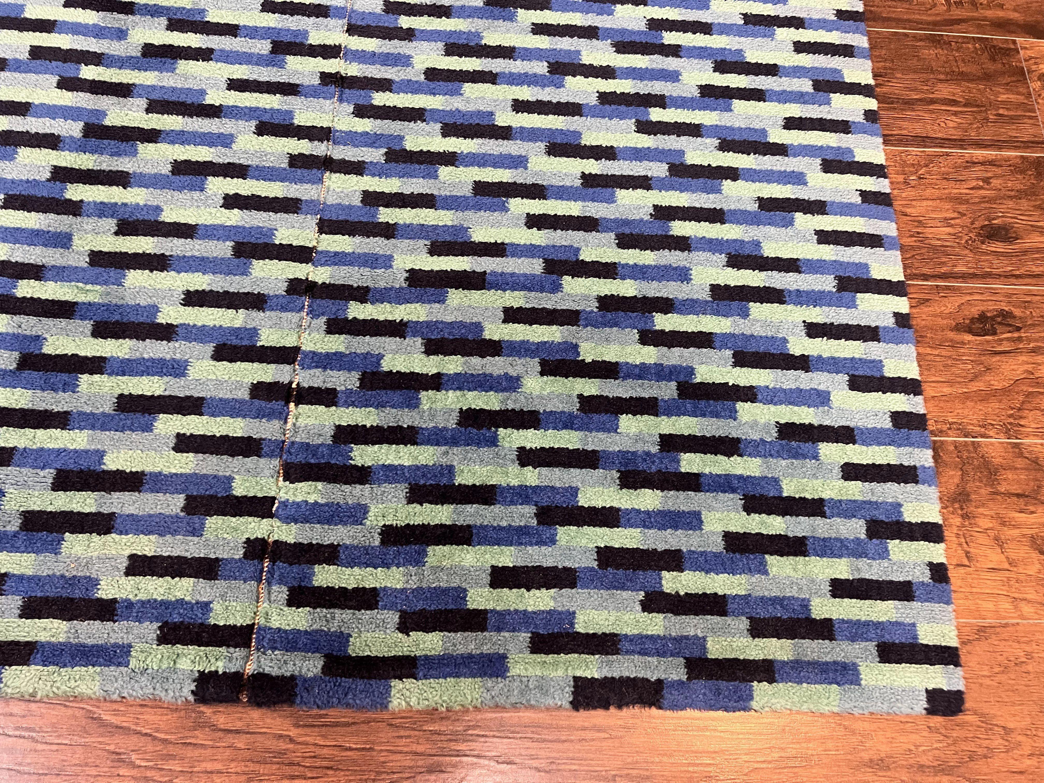Wide Runner Rug 4.7 x 12, Blue Multicolor Contemporary Wool Power Loomed Rug, Mosiac Design - Jewel Rugs