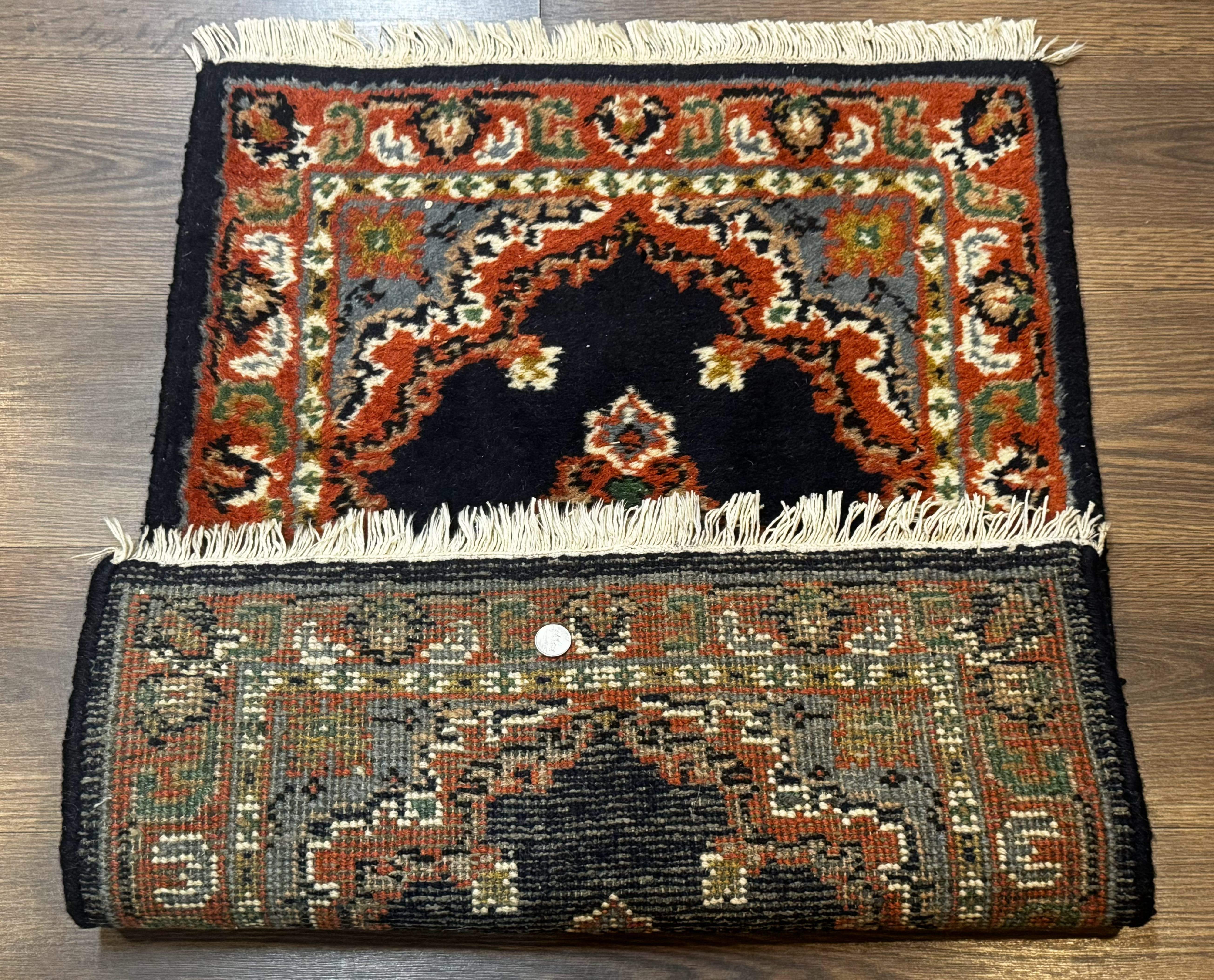 Small Indo Persian Rug 2x3, Navy Blue & Terracotta, Wool, Handmade - Jewel Rugs