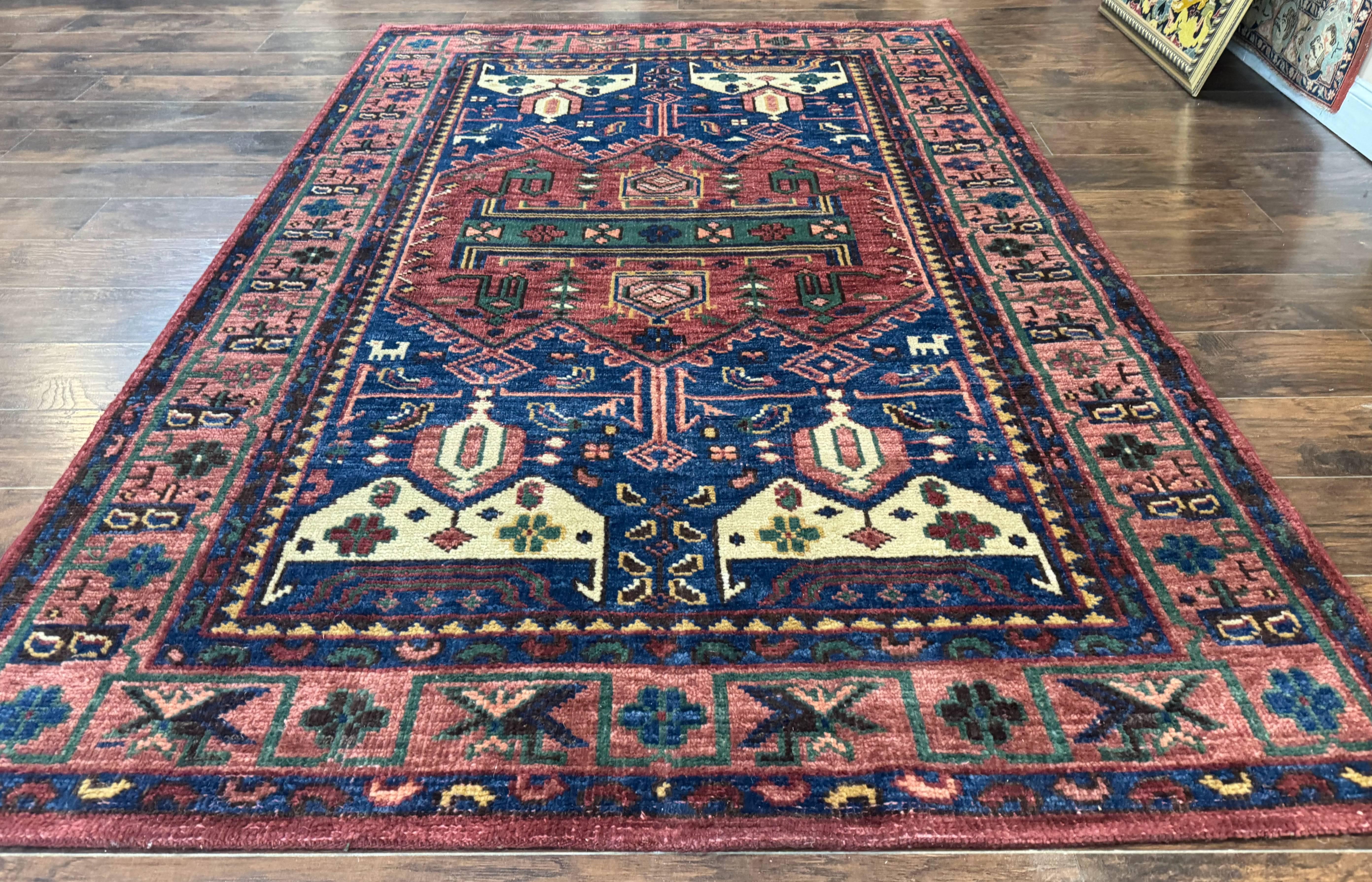 Persian Tribal Heriz Design Rug 6x9, Pottery Barn Rug, Hand Knotted Wool Vintage Rug - Jewel Rugs