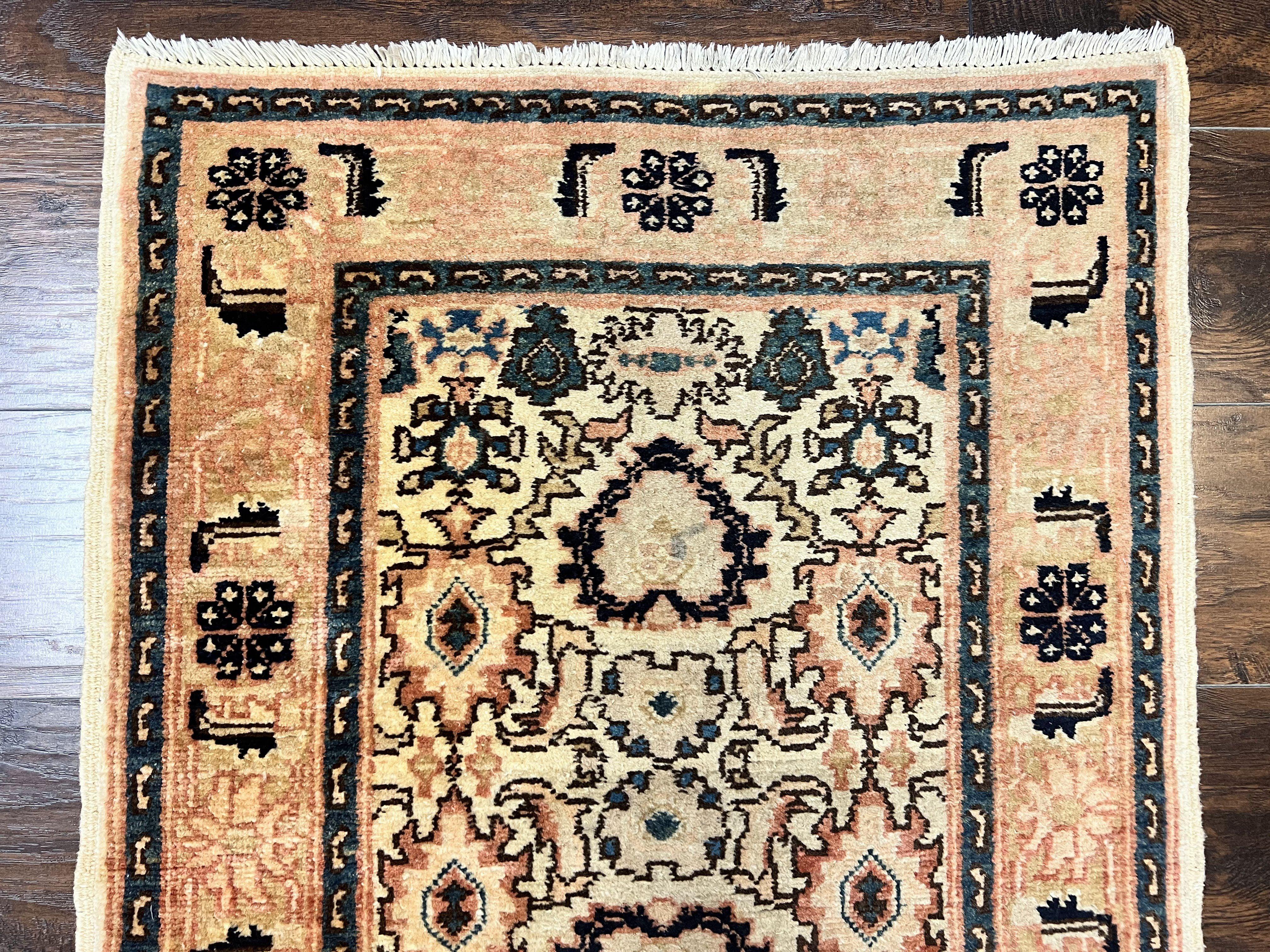 Romanian Runner Rug 2.6 x 12.9, Wool Handmade Hand Knotted Skinny Runner for Hallway, Floral Allover, Vintage Tan Runner - Jewel Rugs