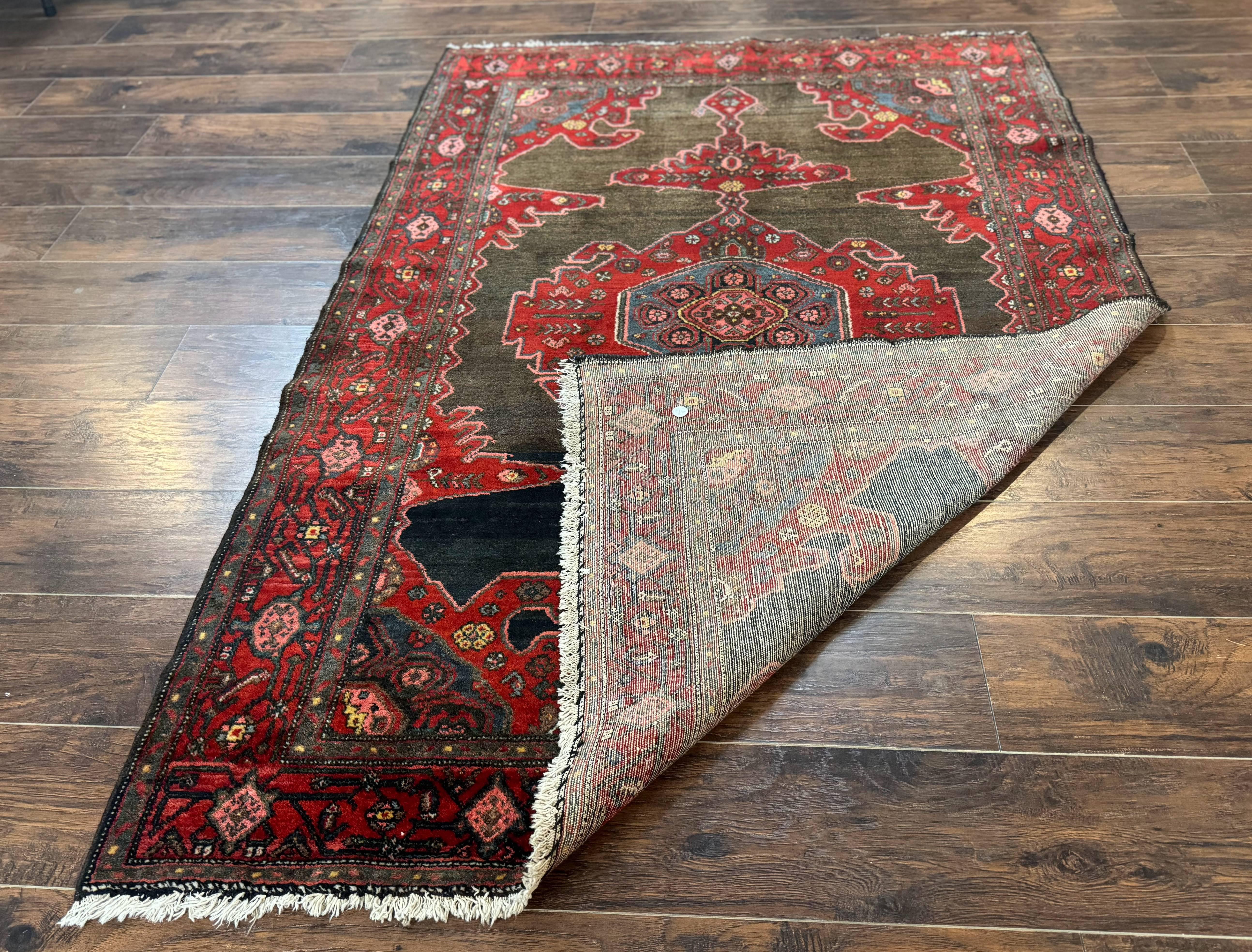Antique Persian Tribal Rug 5x7, Geometric Wool Carpet, Kurdish Senneh Rug - Jewel Rugs