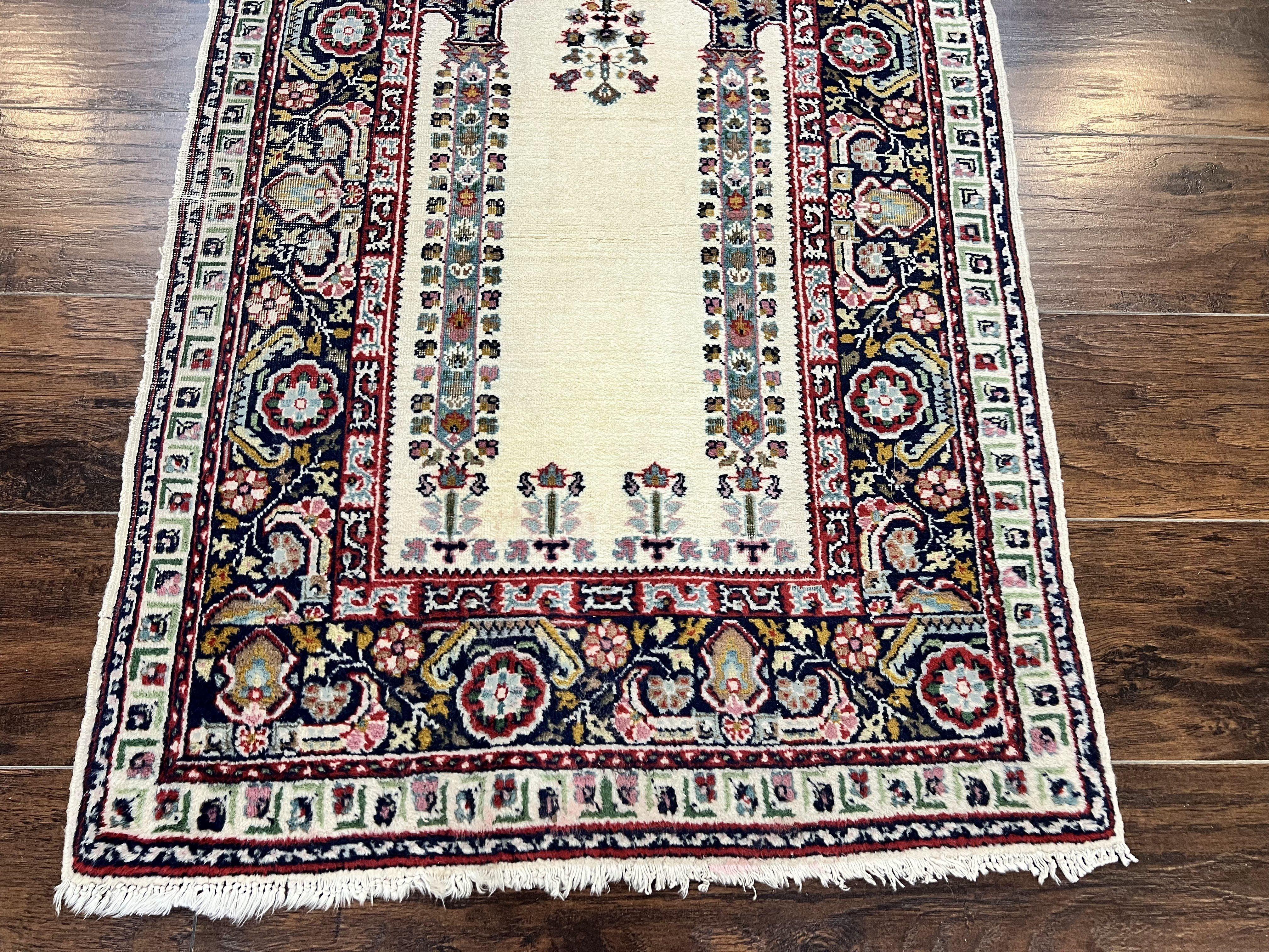 Turkish Prayer Rug 2.5 x 4, Vintage Wool Hand Knotted Carpet, Ivory - Jewel Rugs