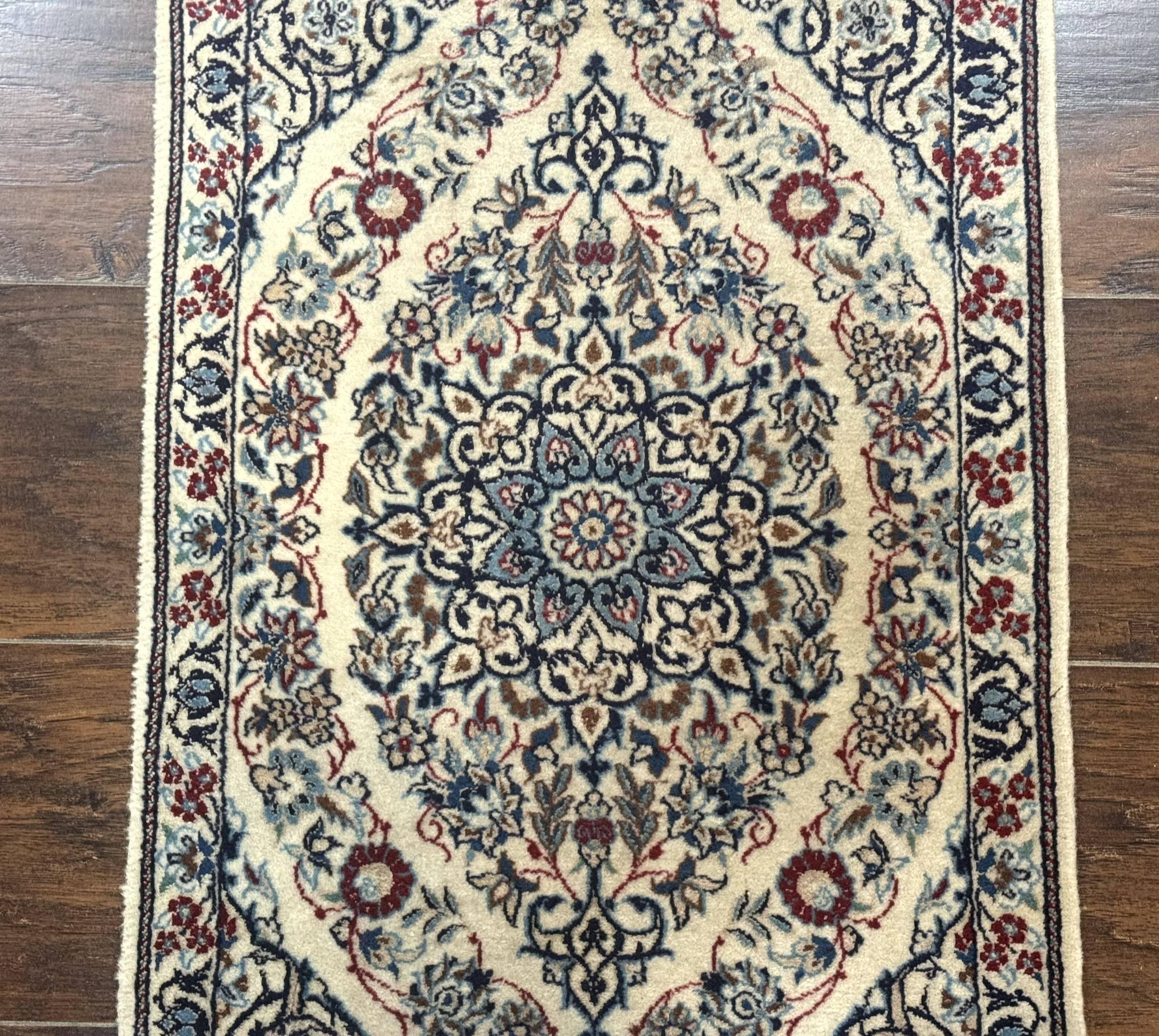 Persian Nain Rug 1.7 x 5, Super Fine 530 KPSI, Ivory and Light Blue, 6La, Short Runner Rug - Jewel Rugs