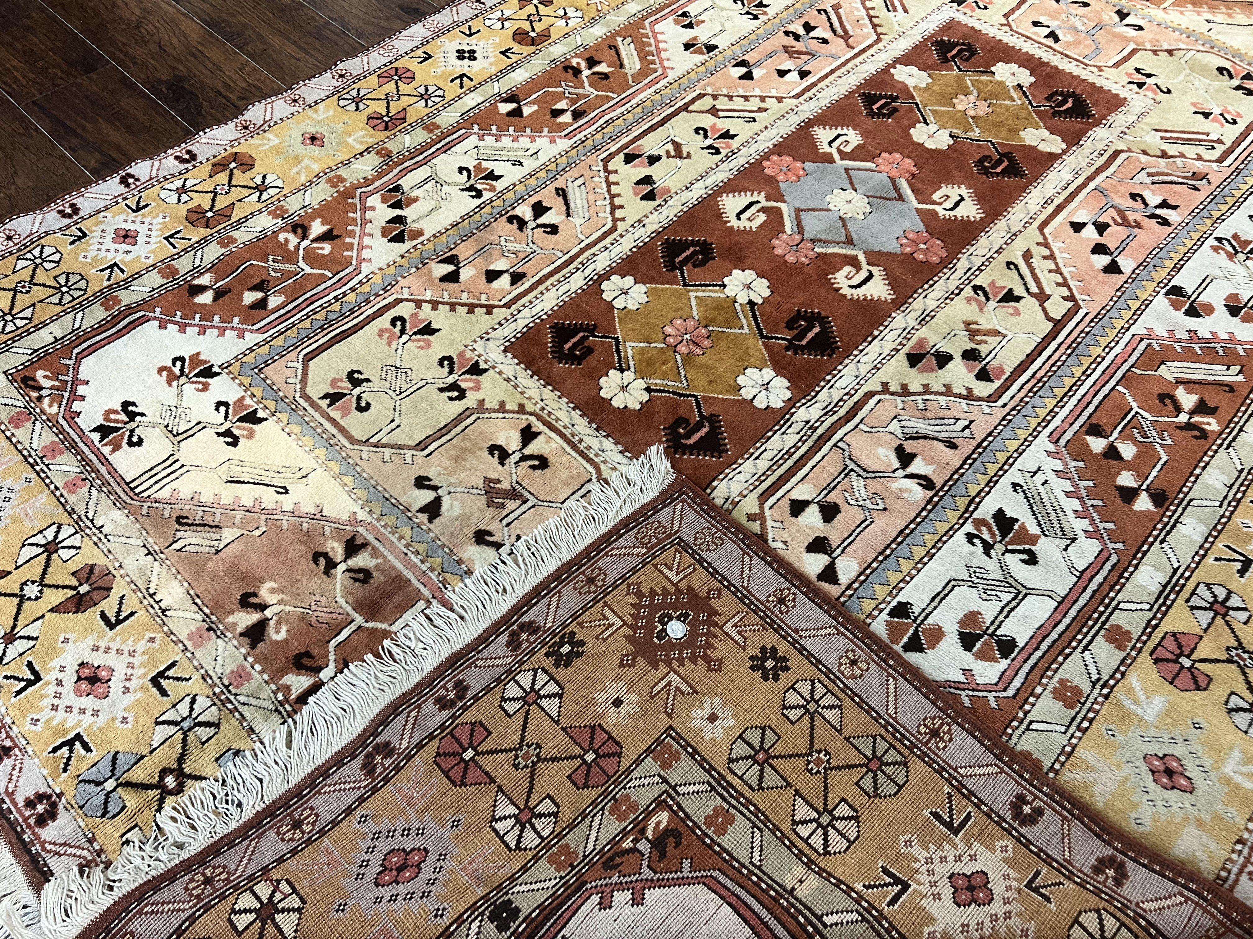 Turkish Rug 7x10, Wool Hand Knotted Vintage Carpet, Geometric Kazak Pattern - Jewel Rugs