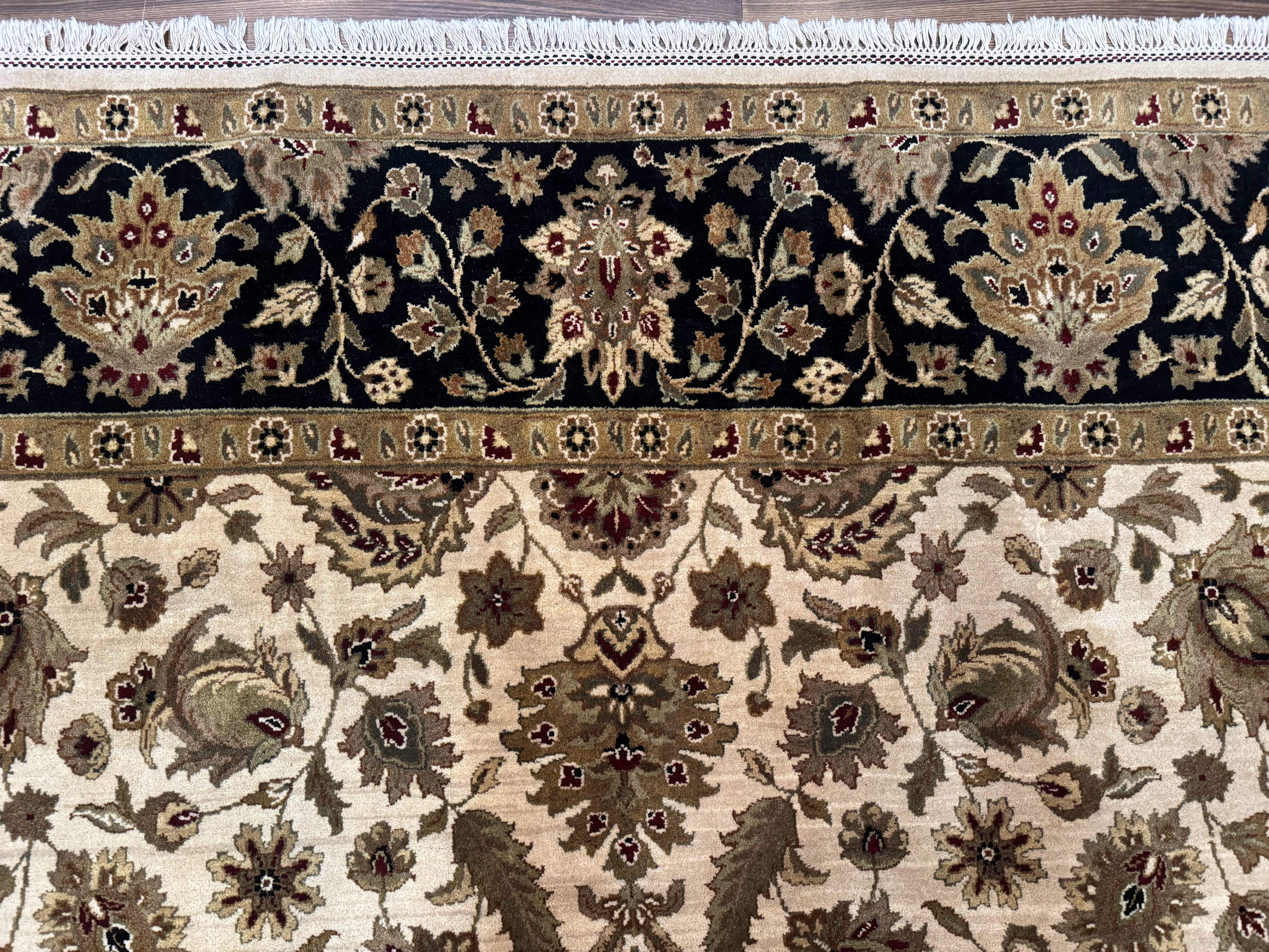 Indo Persian Mahal Rug 9x12, Cream and Black, Hand Knotted Wool Traditional Oriental Carpet - Jewel Rugs