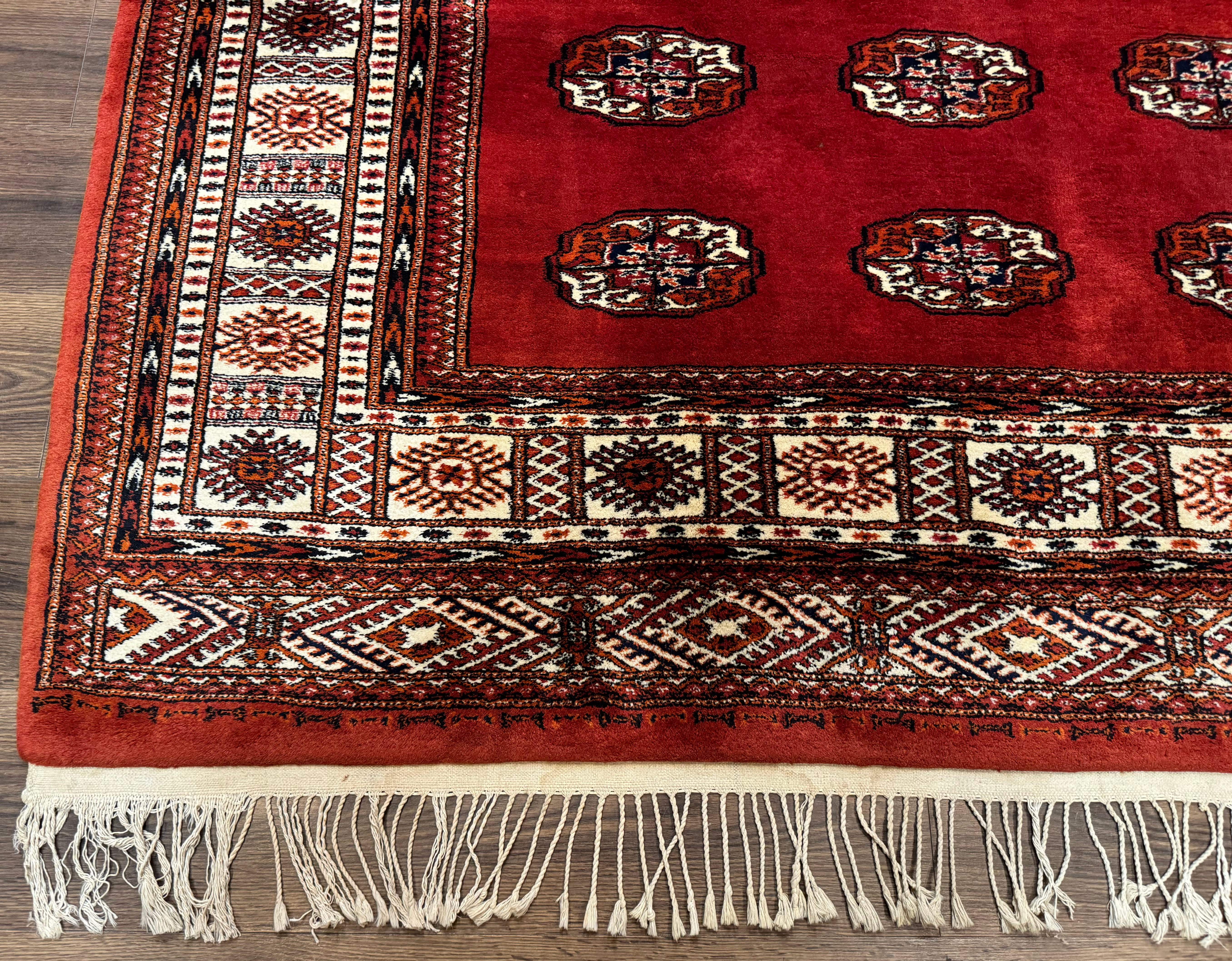 Red Pakistani Bokhara Turkoman Rug 7x9 – Very Fine 340 KPSI, Signed By Master Weaver, Vintage, Wool - Jewel Rugs