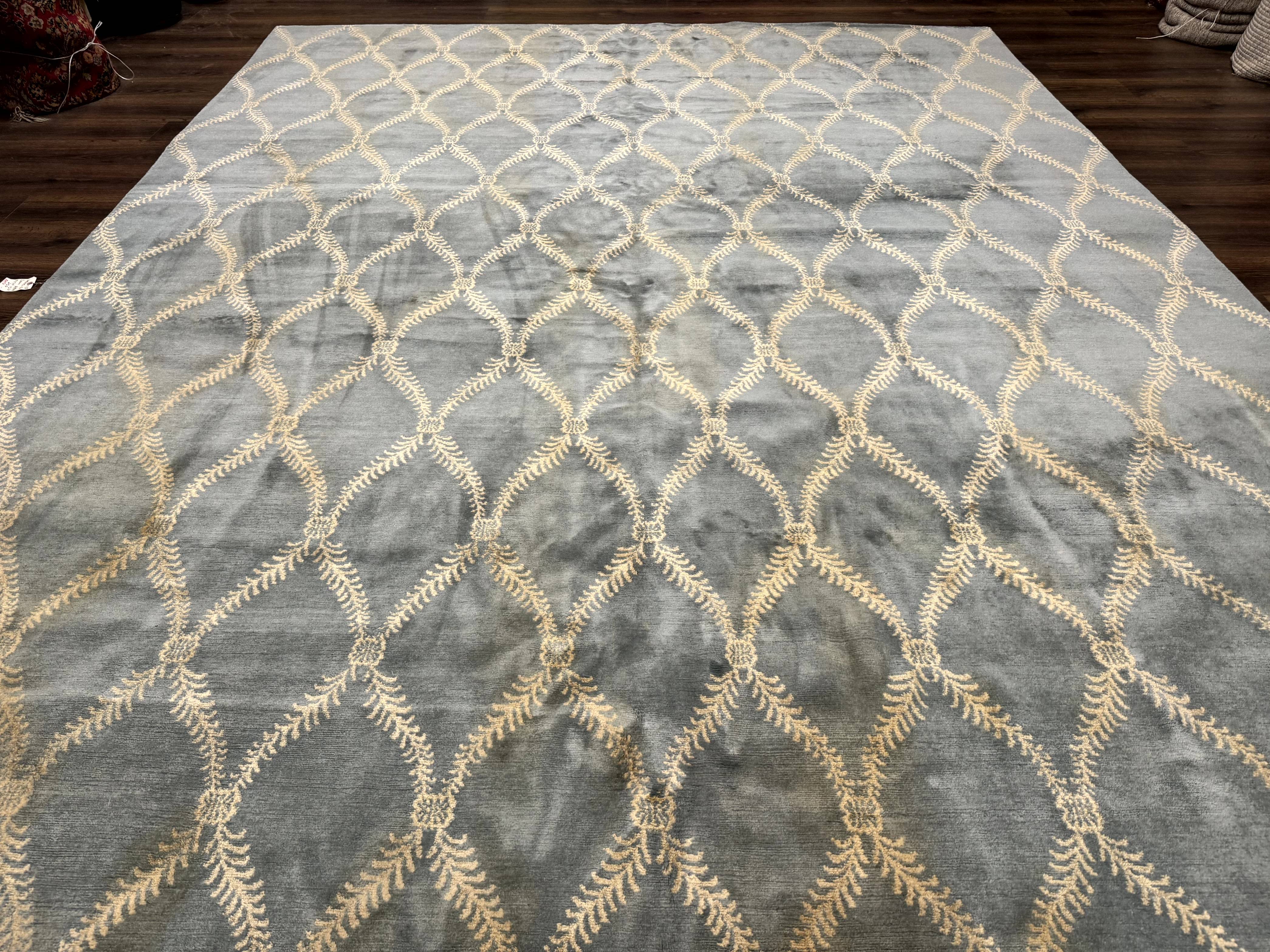 Modern Tibetan Area Rug 10x14 Wool Carpet Light Blue - Jewel Rugs