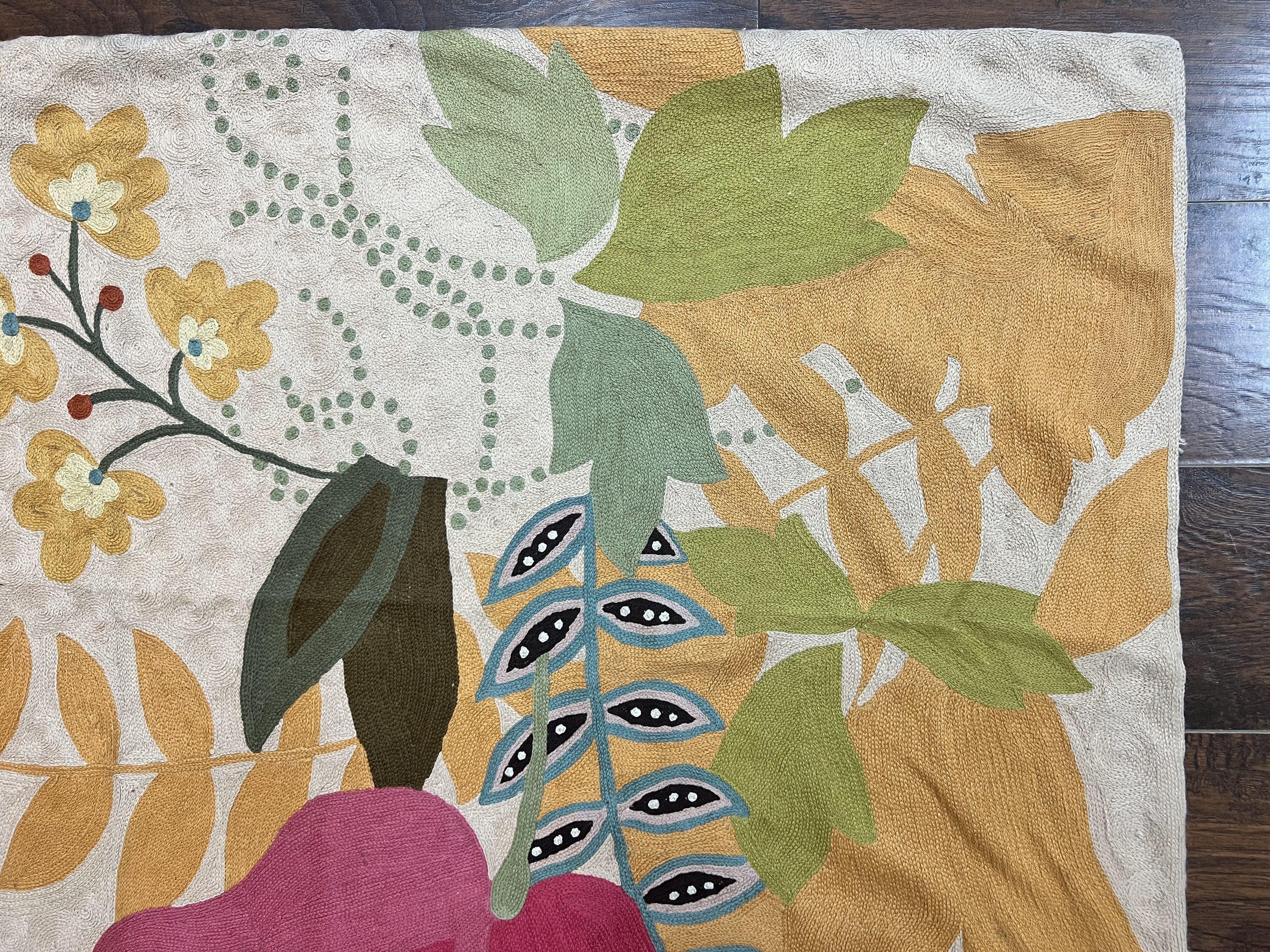 Indian Hand Stitched Rug 4x6, Floral, Silk, Large Floral Design - Jewel Rugs