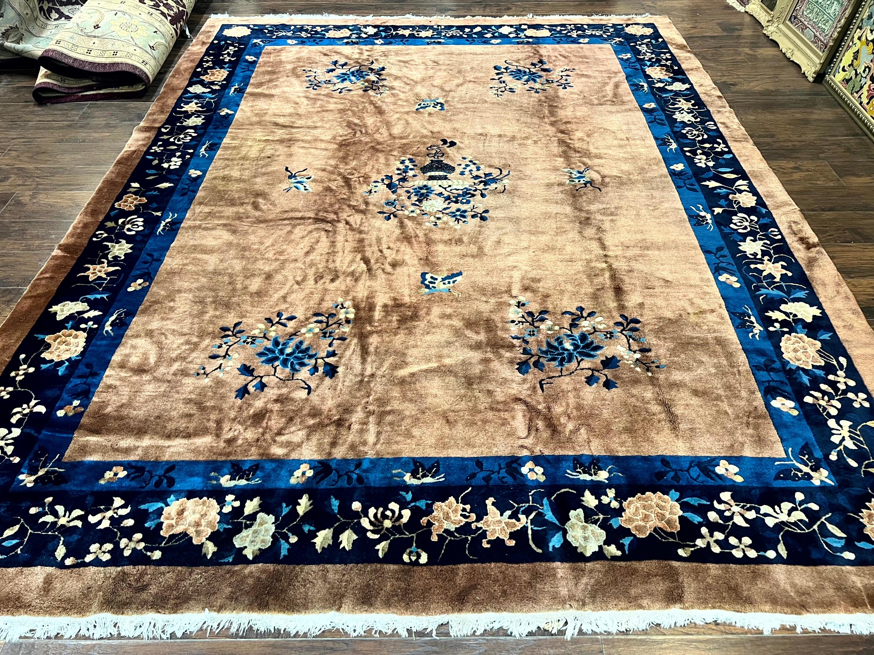 Antique Chinese Wool Rug 9x12, Large Peking Carpet, Handmade, Nichols Rug - Jewel Rugs