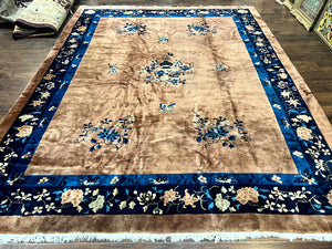 Antique Chinese Wool Rug 9x12, Large Peking Carpet, Handmade, Nichols Rug