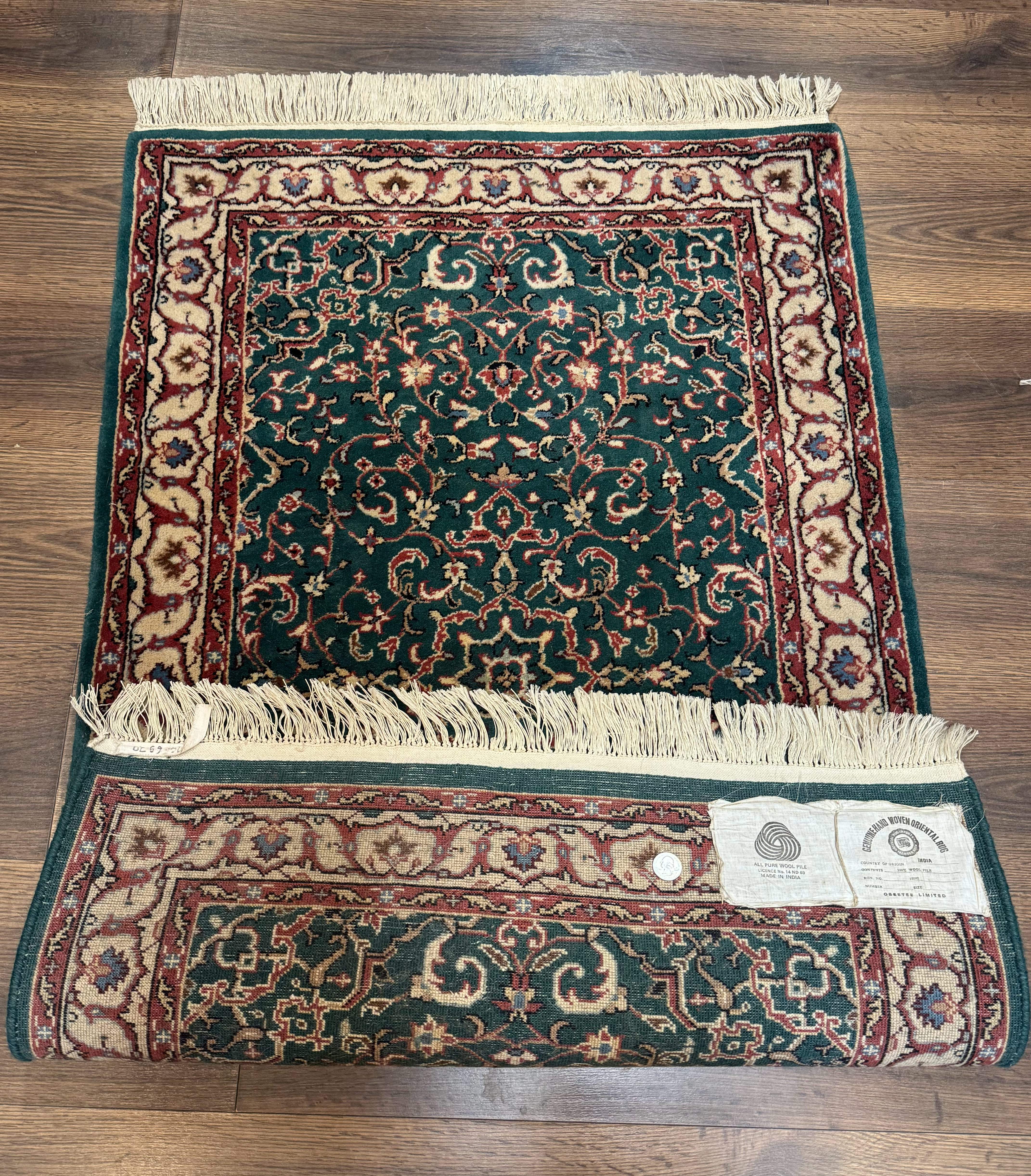 Dark Green Indo Persian Rug 2.5 x 4, Hand Knotted Wool Small Oriental Carpet - Jewel Rugs