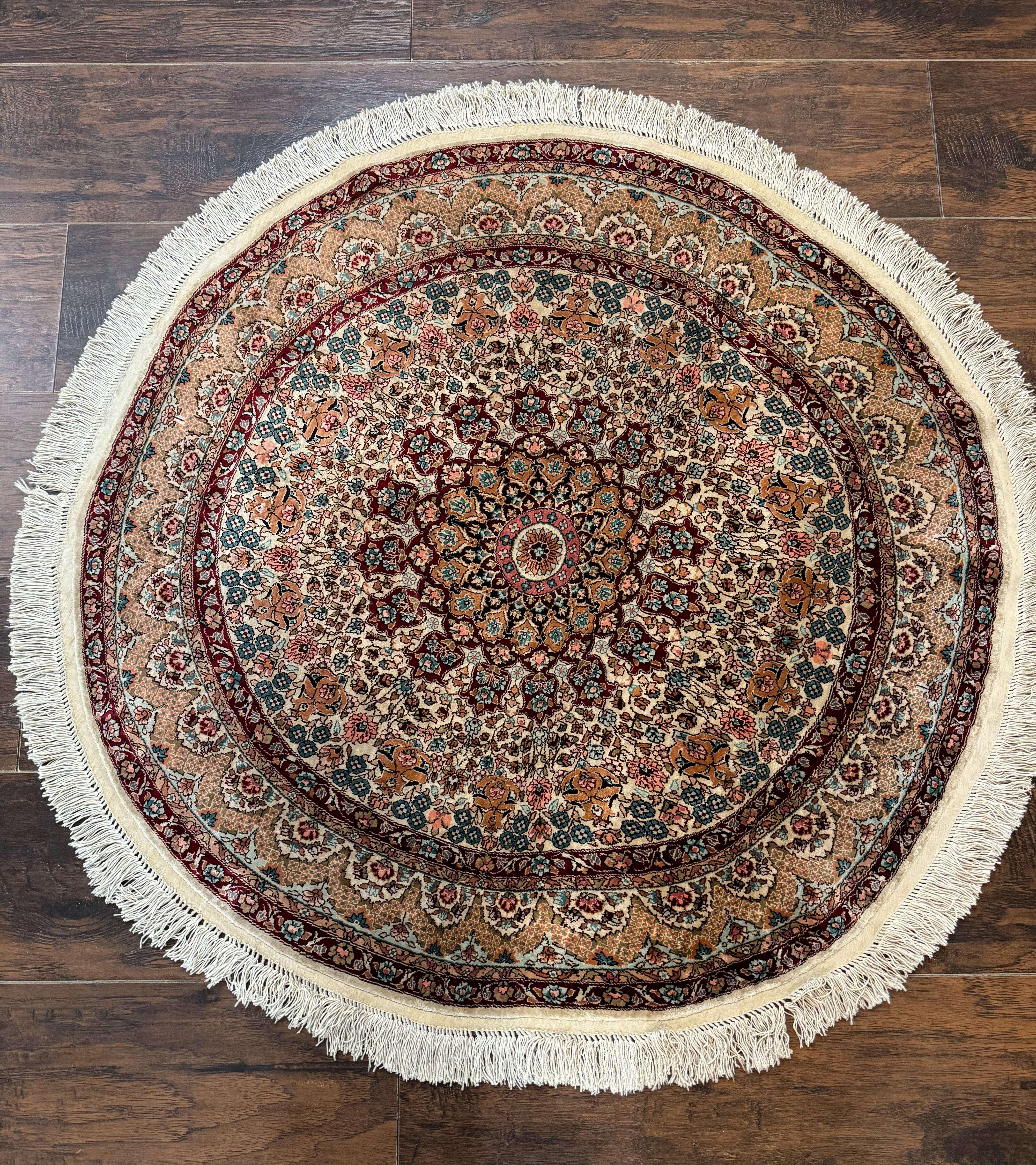 Round Silk Rug 3x3, Extremely Fine 580 KSPI, Sino Persian Round Handmade Carpet, Silk on Silk - Jewel Rugs