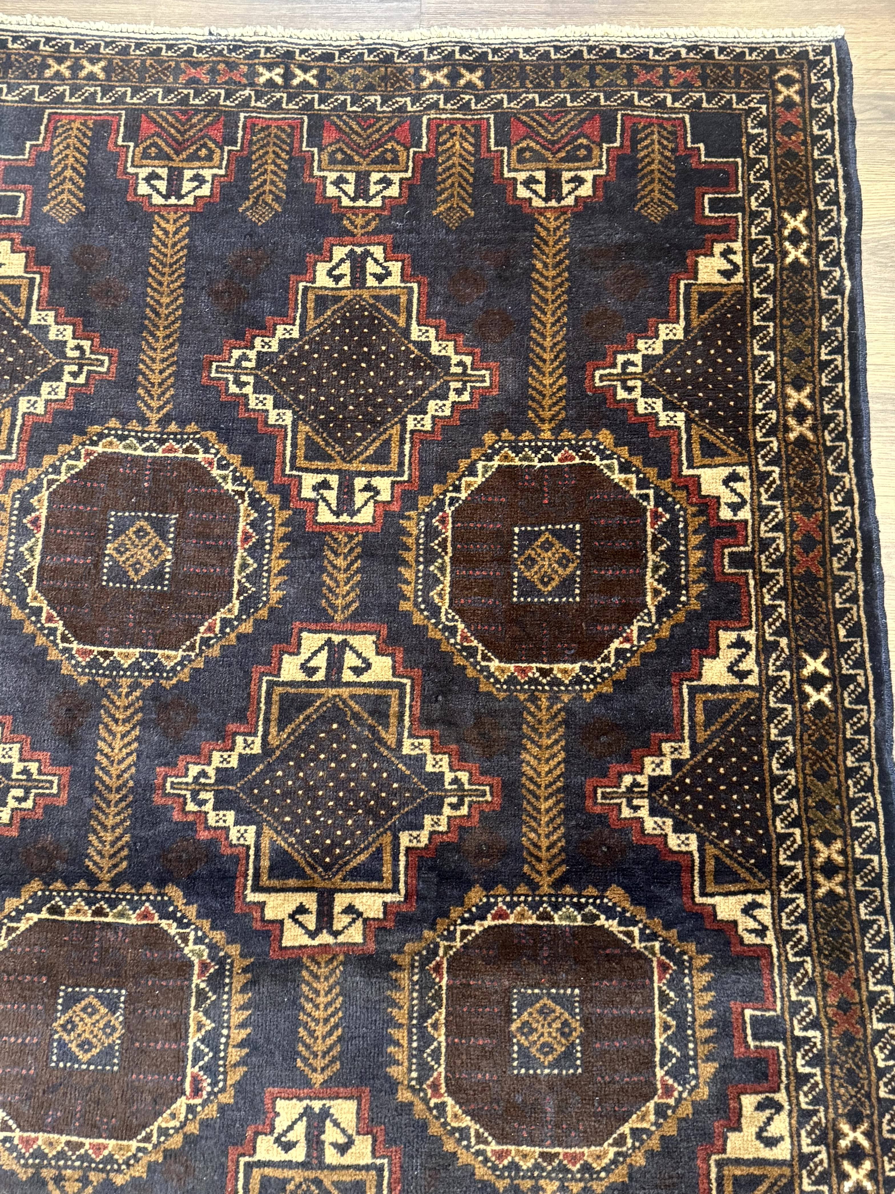 Navy Blue Afghan Balouch Rug 4x6, Handmade, New - Jewel Rugs