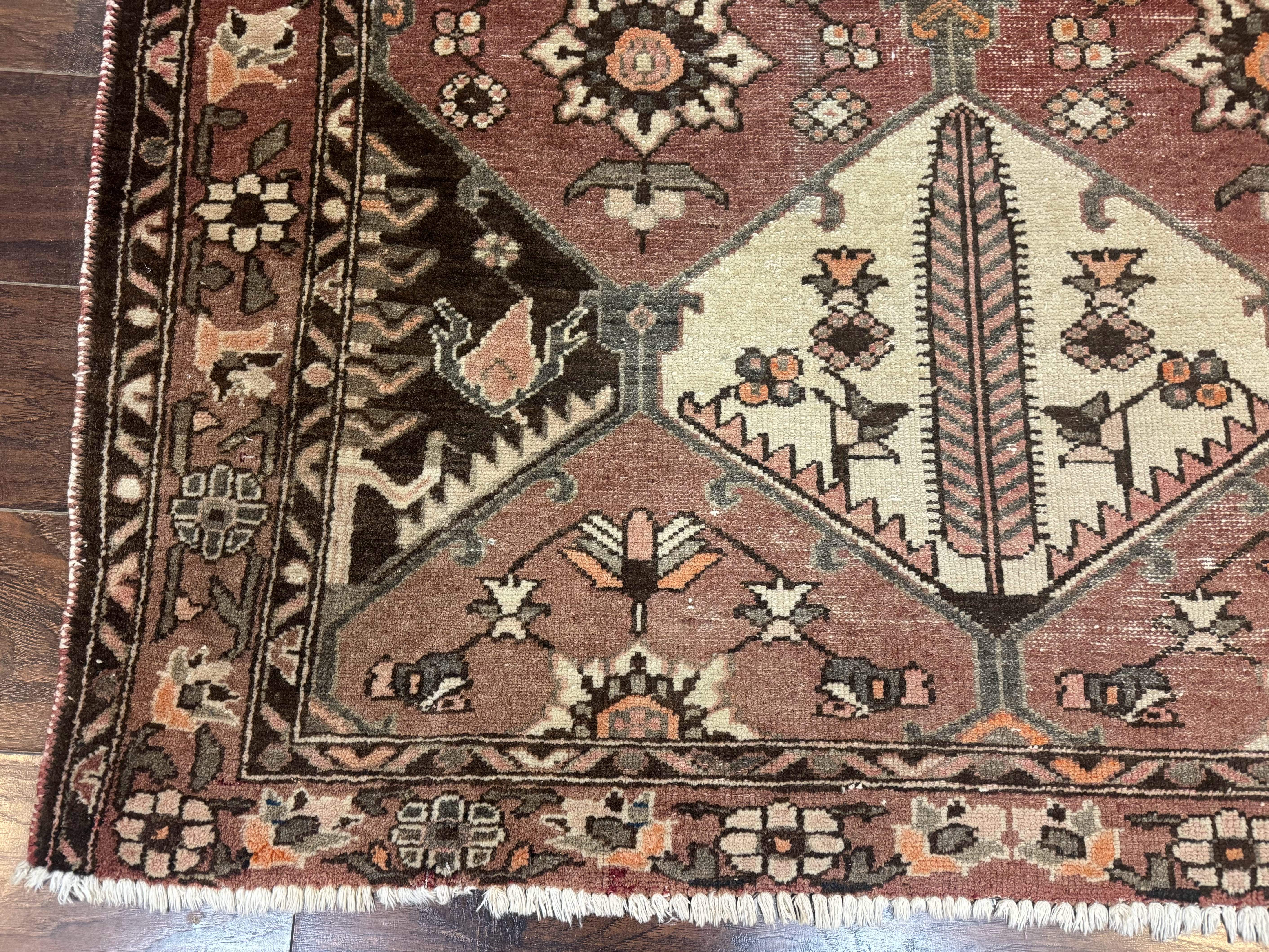 Persian Bakhtiari Rug 5x7 – Muted Rose and Cream, Wool Tribal Carpet, Geometric Panel Design - Jewel Rugs