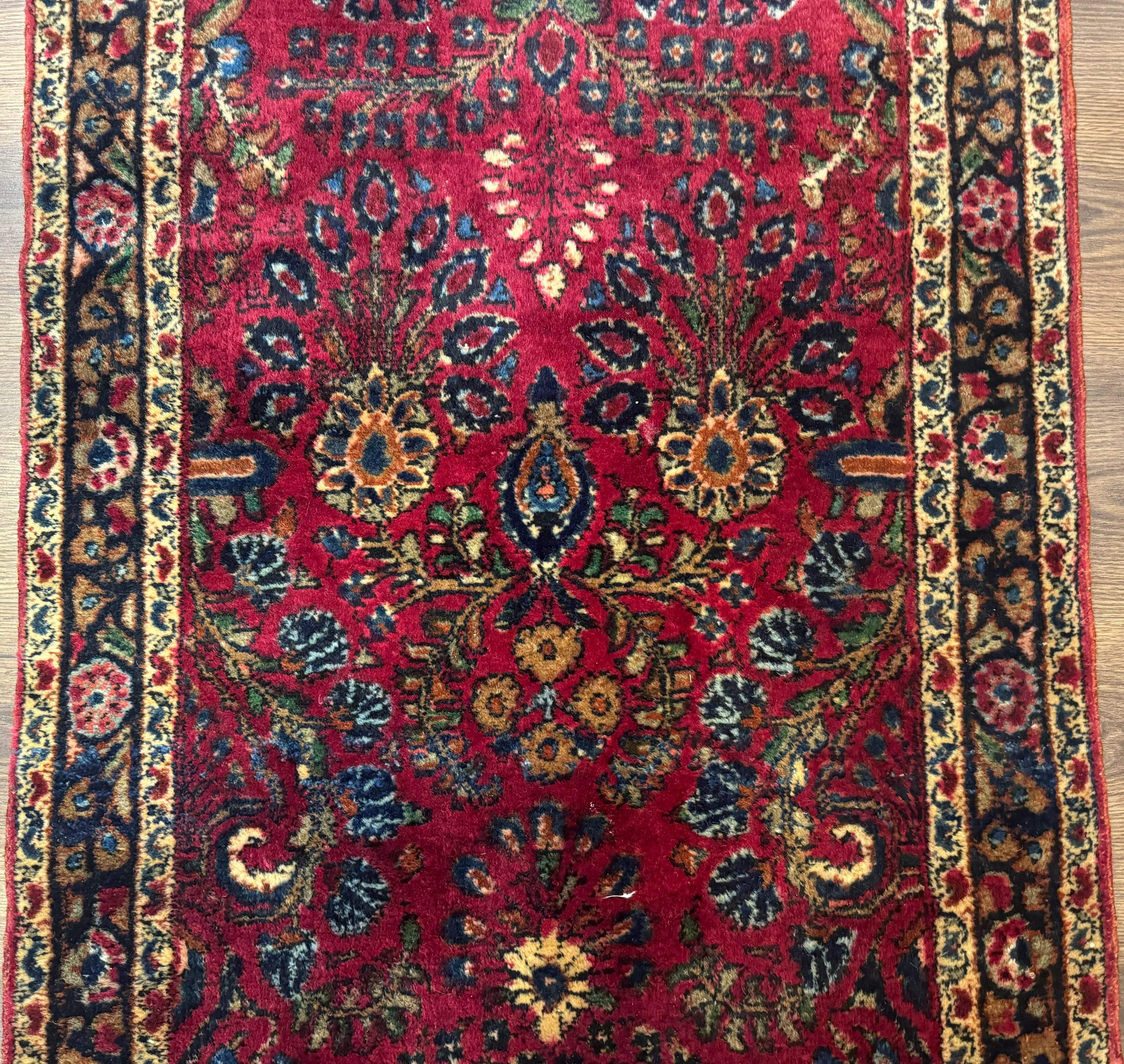 Persian Lilian Short Runner Rug 2.6 x 5.7 – Dark Red and Navy, Hand-Knotted Wool Carpet - Jewel Rugs