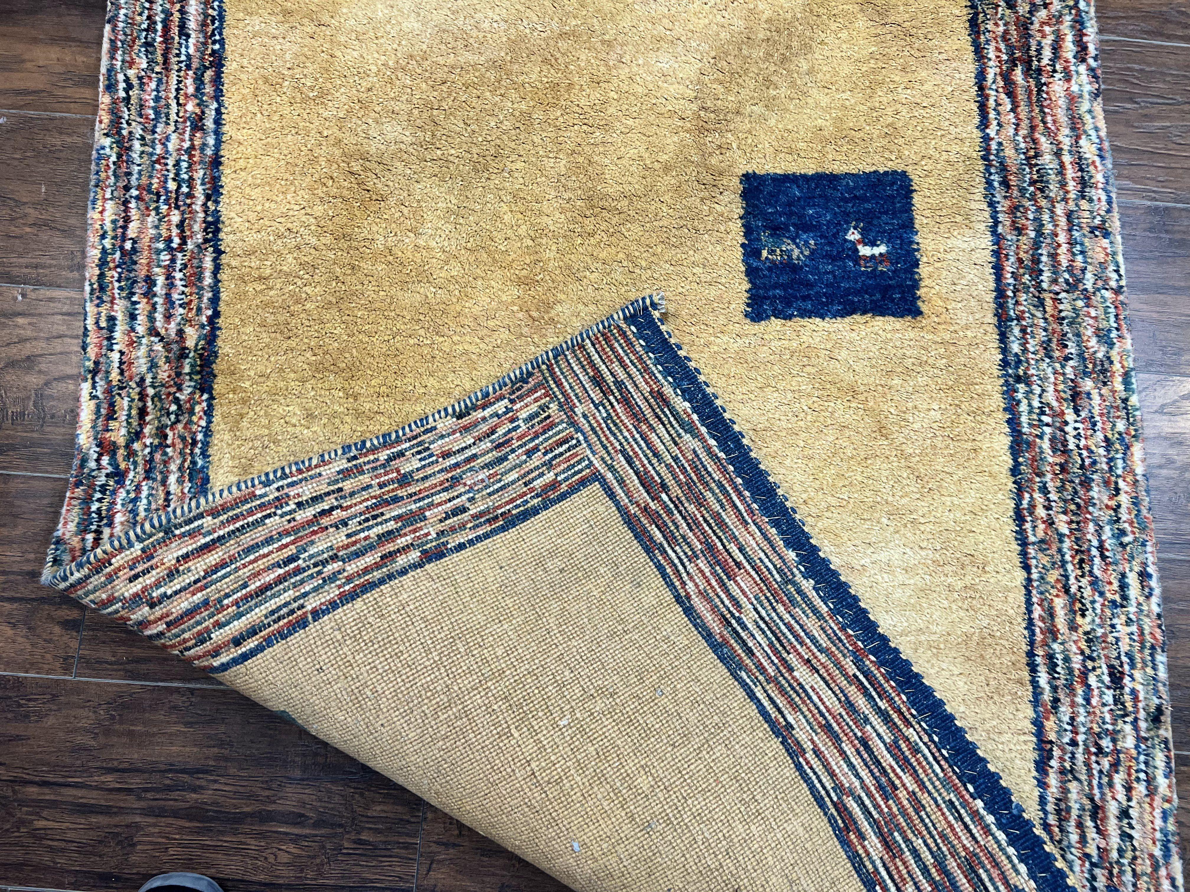 Indo Gabbeh Rug 3.7 x 5, Tribal Rug, Boho Rug, Wool Handmade Carpet - Jewel Rugs