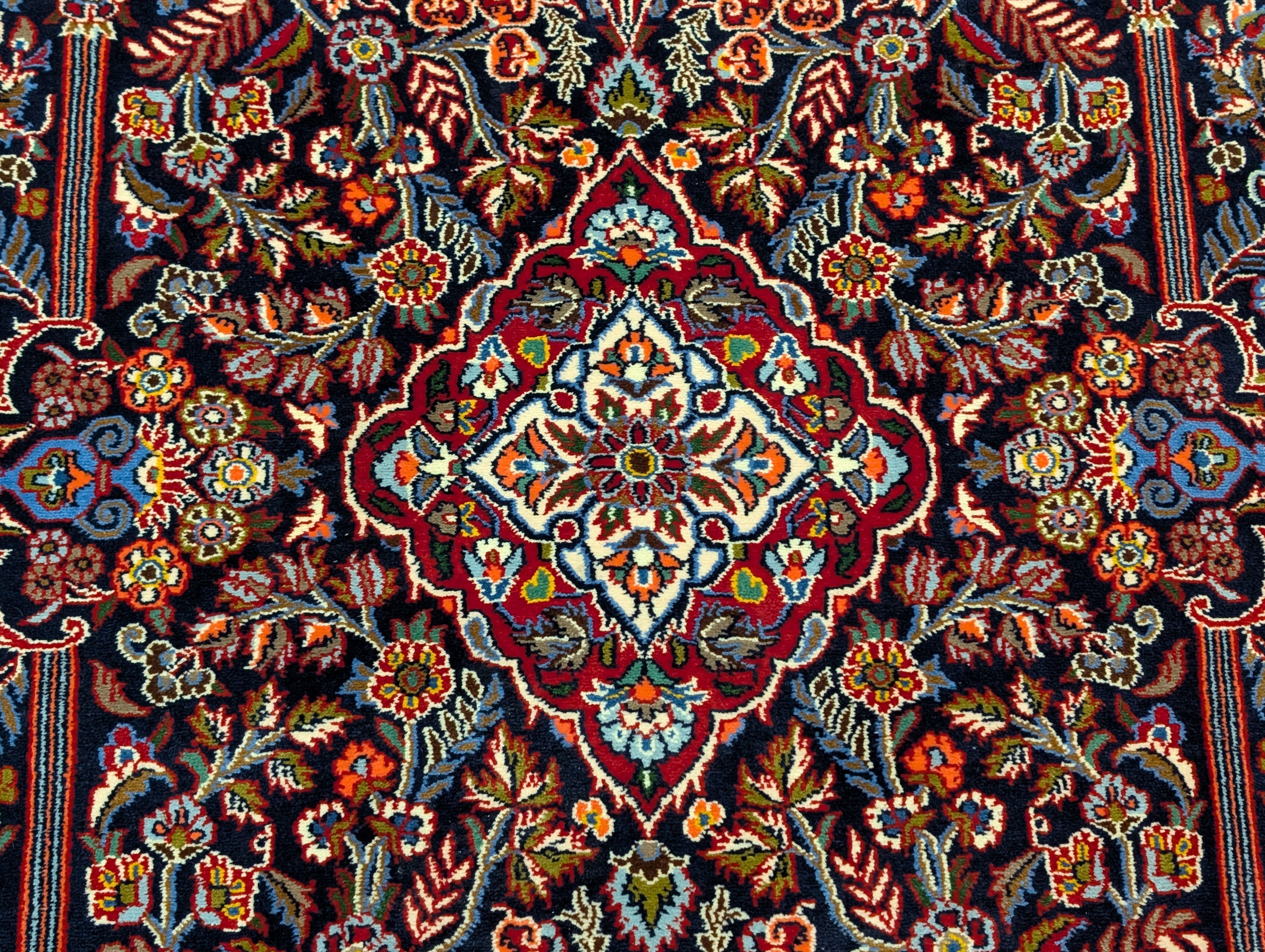 Persian Kashan Rug 5x7, Midnight Blue, Kork Wool, Fine 210 KPSI - Jewel Rugs