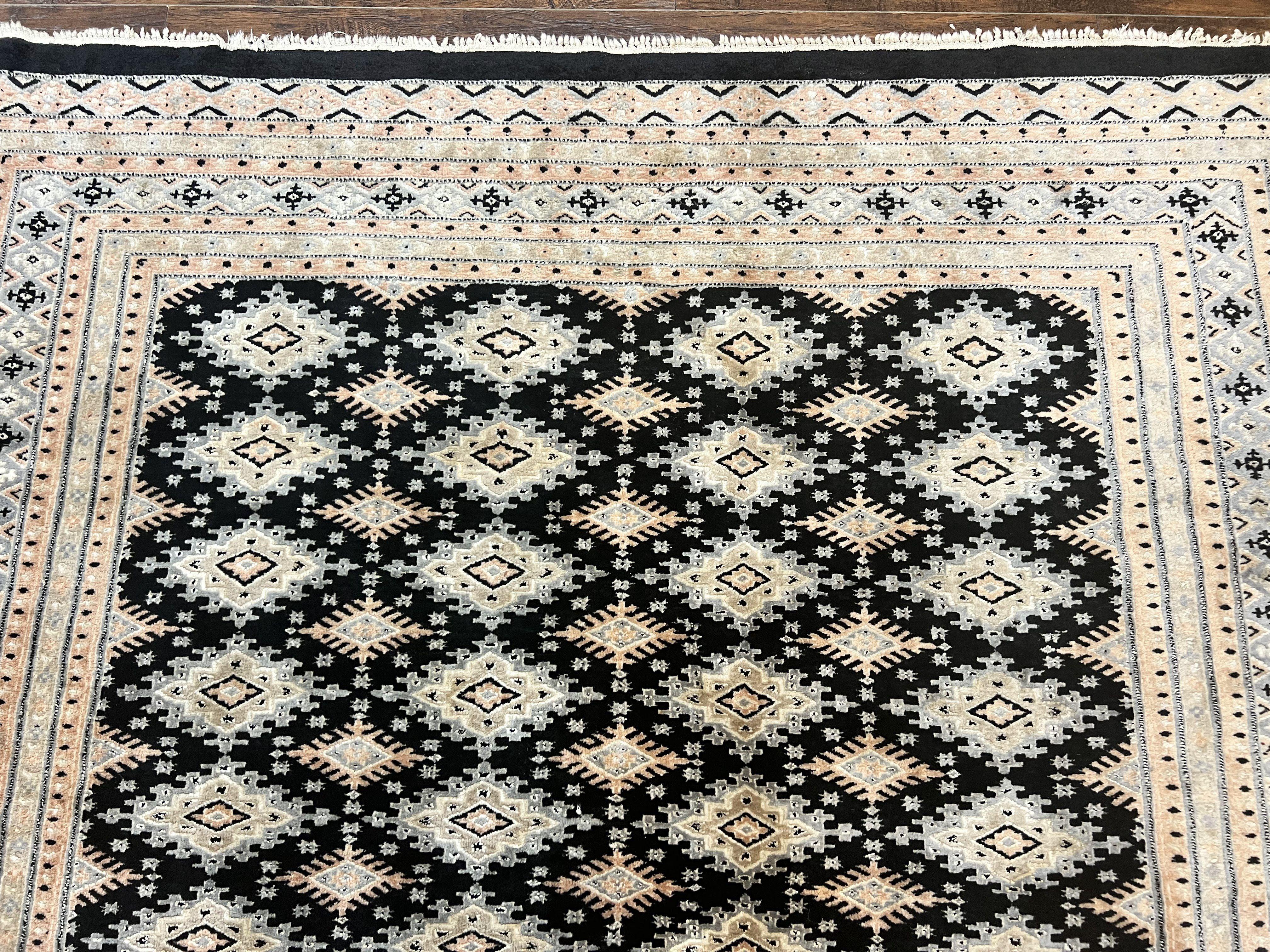 Pakistani Bokhara Rug 6x9, Hand Knotted Vintage Wool Carpet with Silk Highlights, Very Fine 320 KPSI, Medium Size - Jewel Rugs