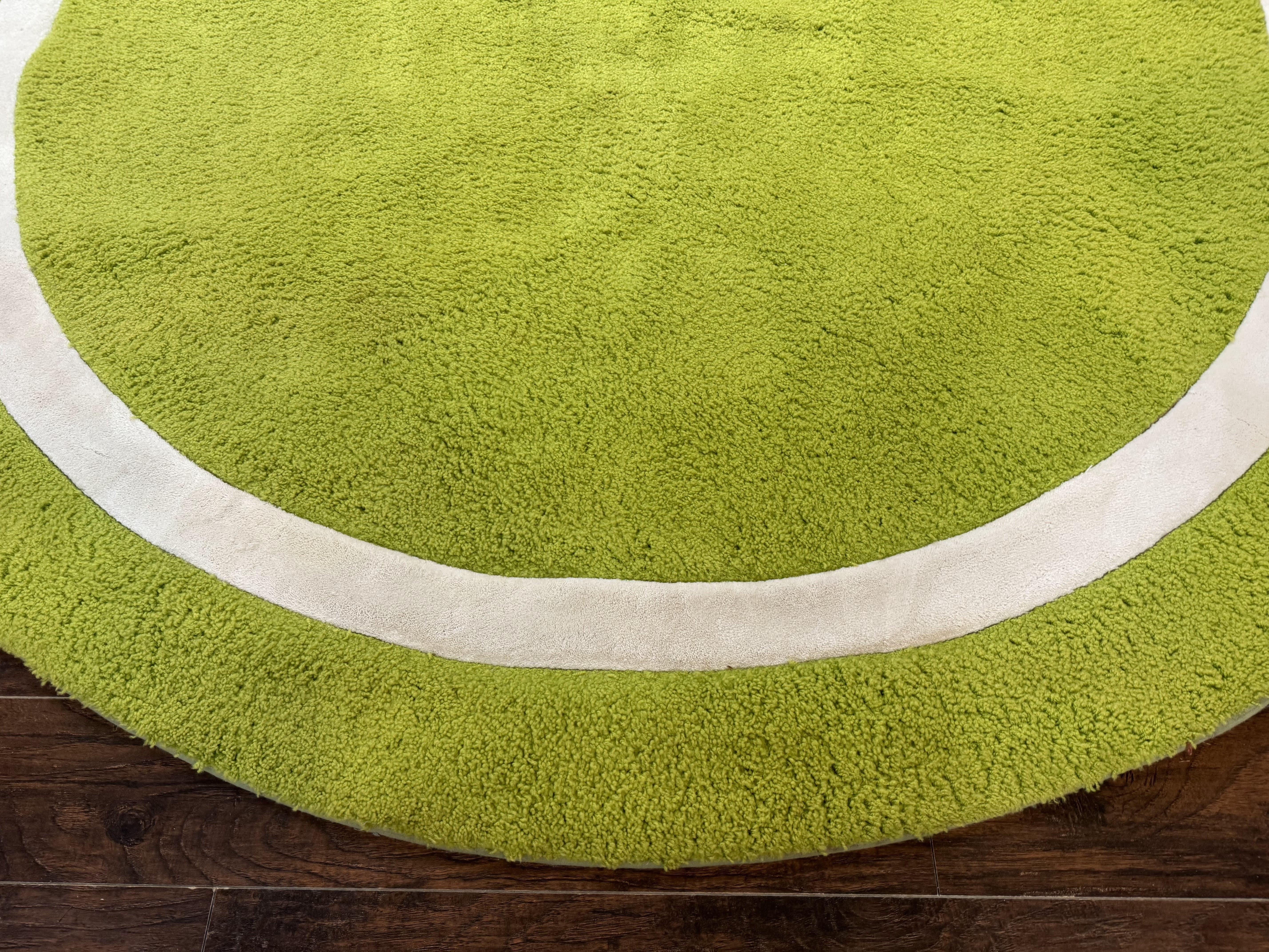Large Round Rug 9x9, Vintage Retro Design, Lime Green - Jewel Rugs