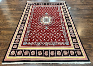Pakistani Rug 6x9, European Aubusson Design, Wool Handmade Vintage Carpet, Dark Red, 6 x 9 Medium Sized Rug