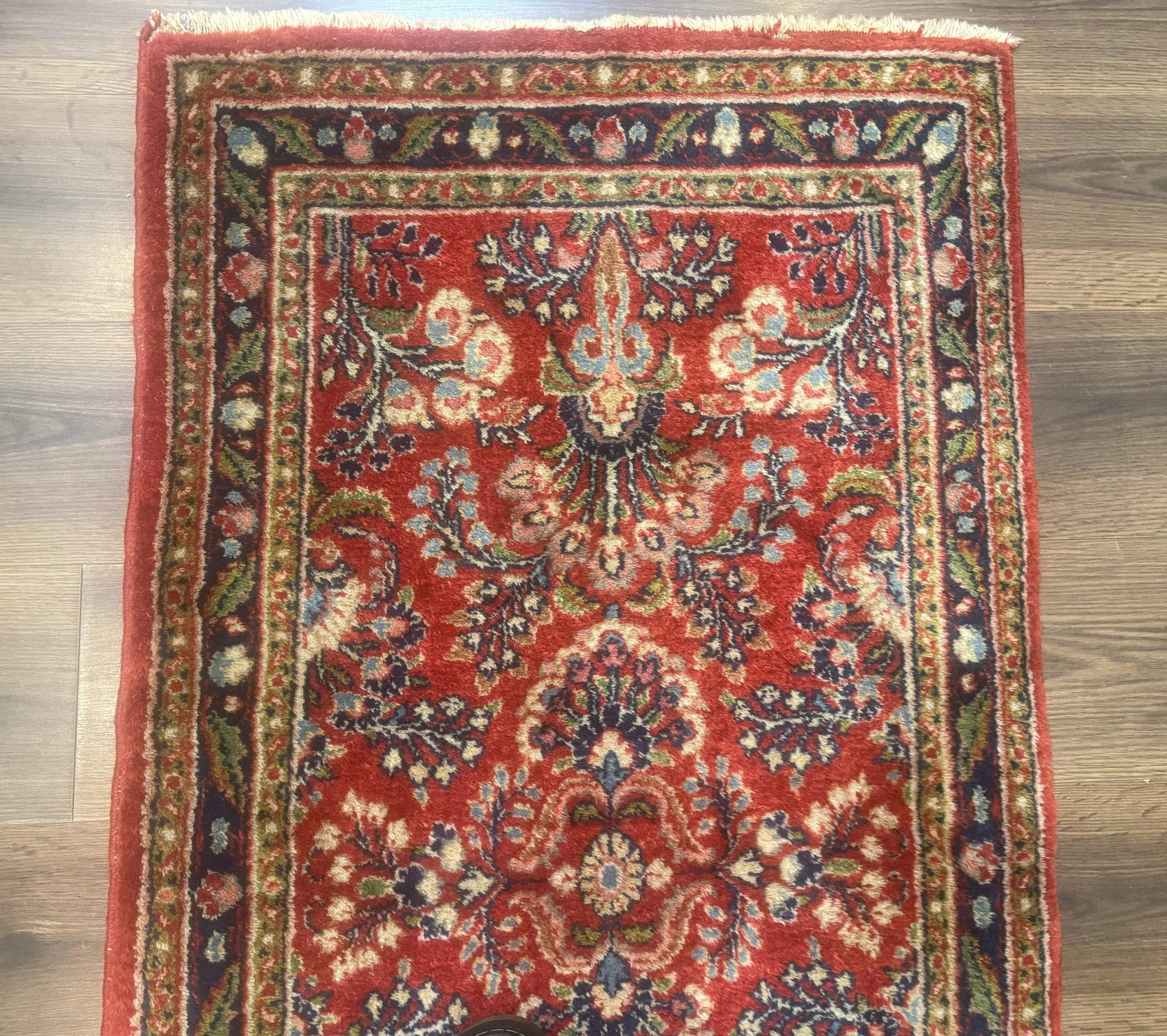 Persian Sarouk Rug 2x5 – Small Red Hand-Knotted Wool Carpet - Jewel Rugs