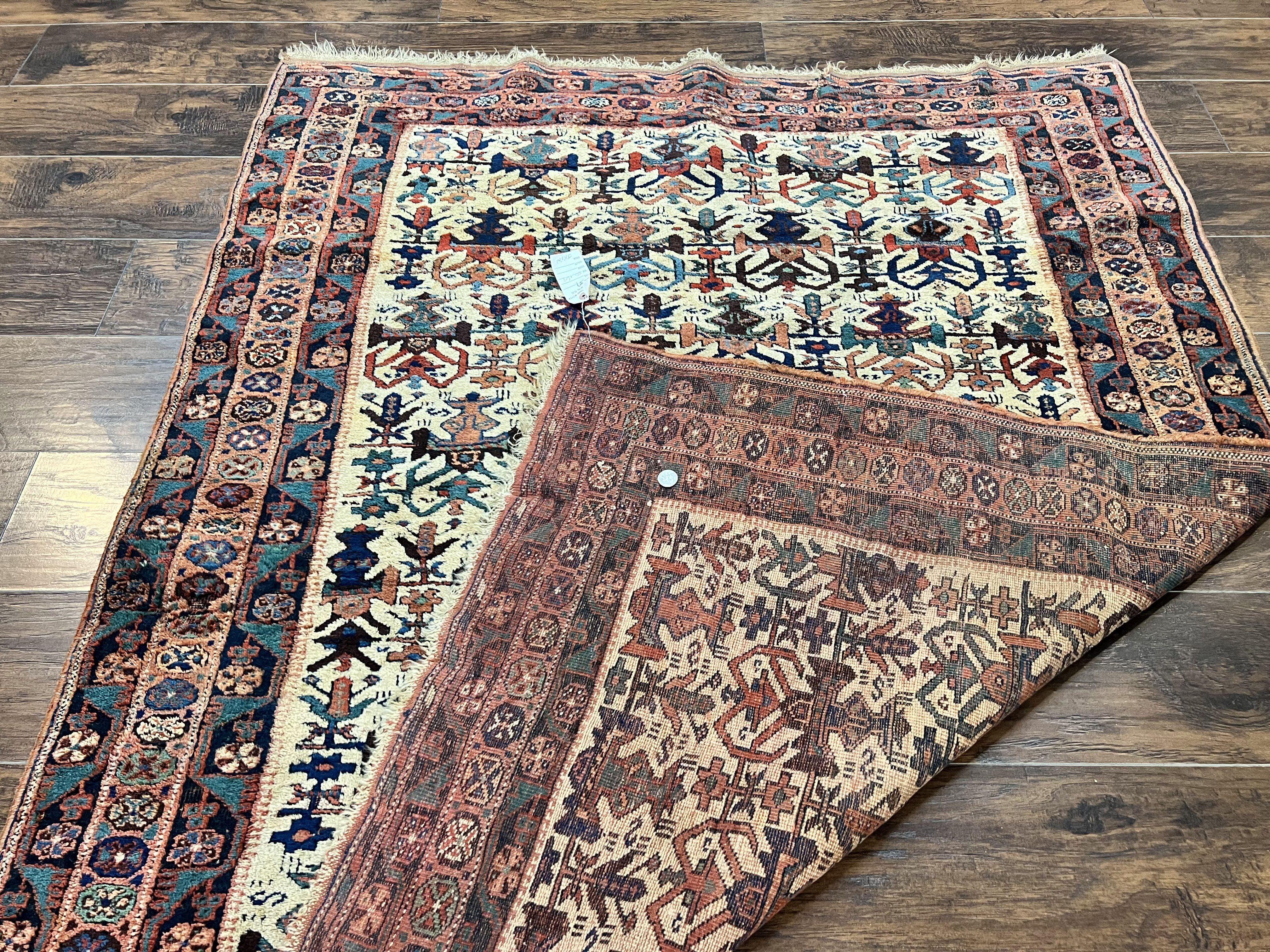 Persian Afshar Rug 5x6, Allover Repeated Motif, Wool Tribal Carpet, Handmade Semi Antique Rug - Jewel Rugs