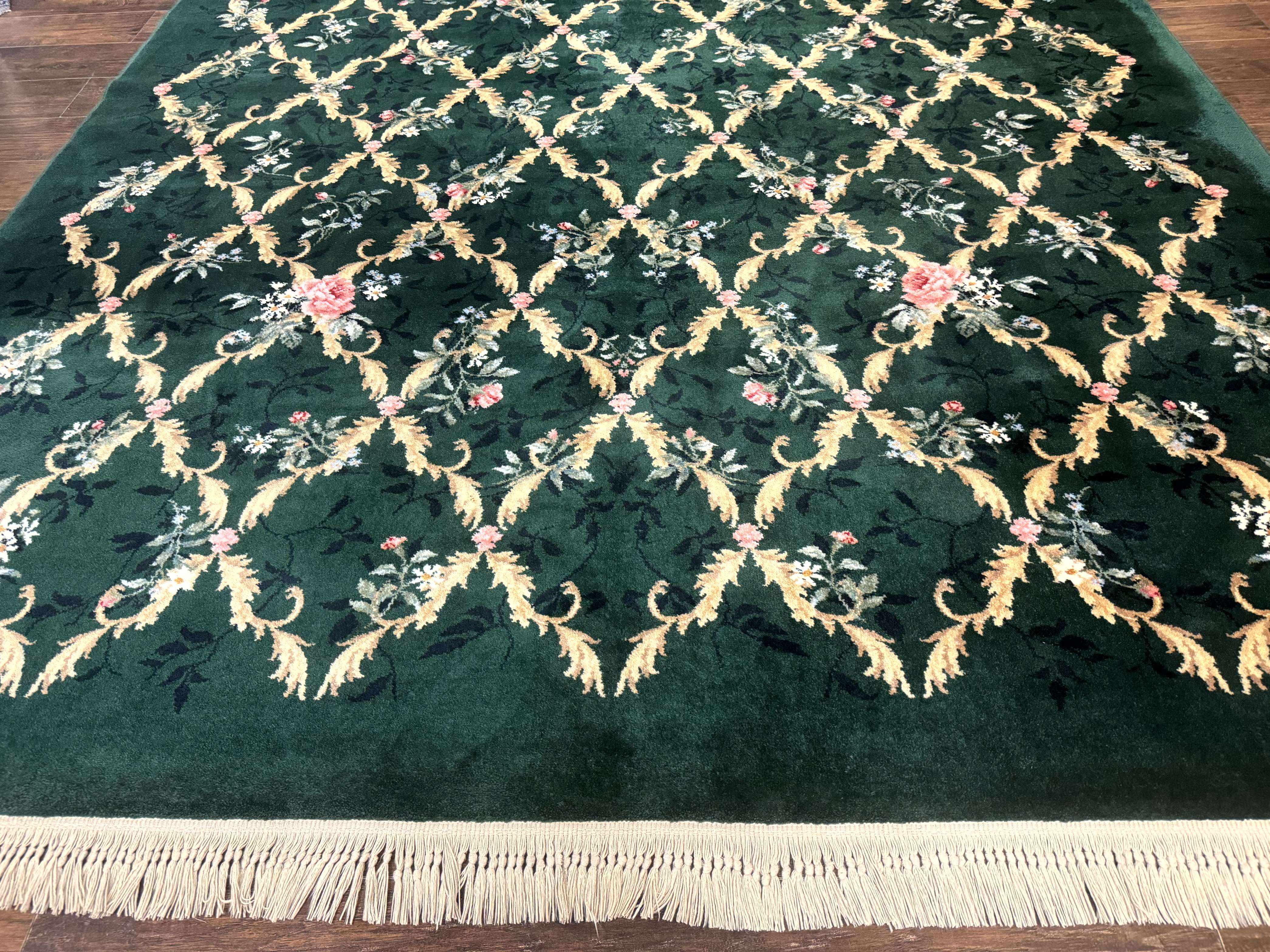 Karastan Garden of Eden Rug 8.8 x 11.8, Green Savonnerie 509/1733, Wool - Jewel Rugs