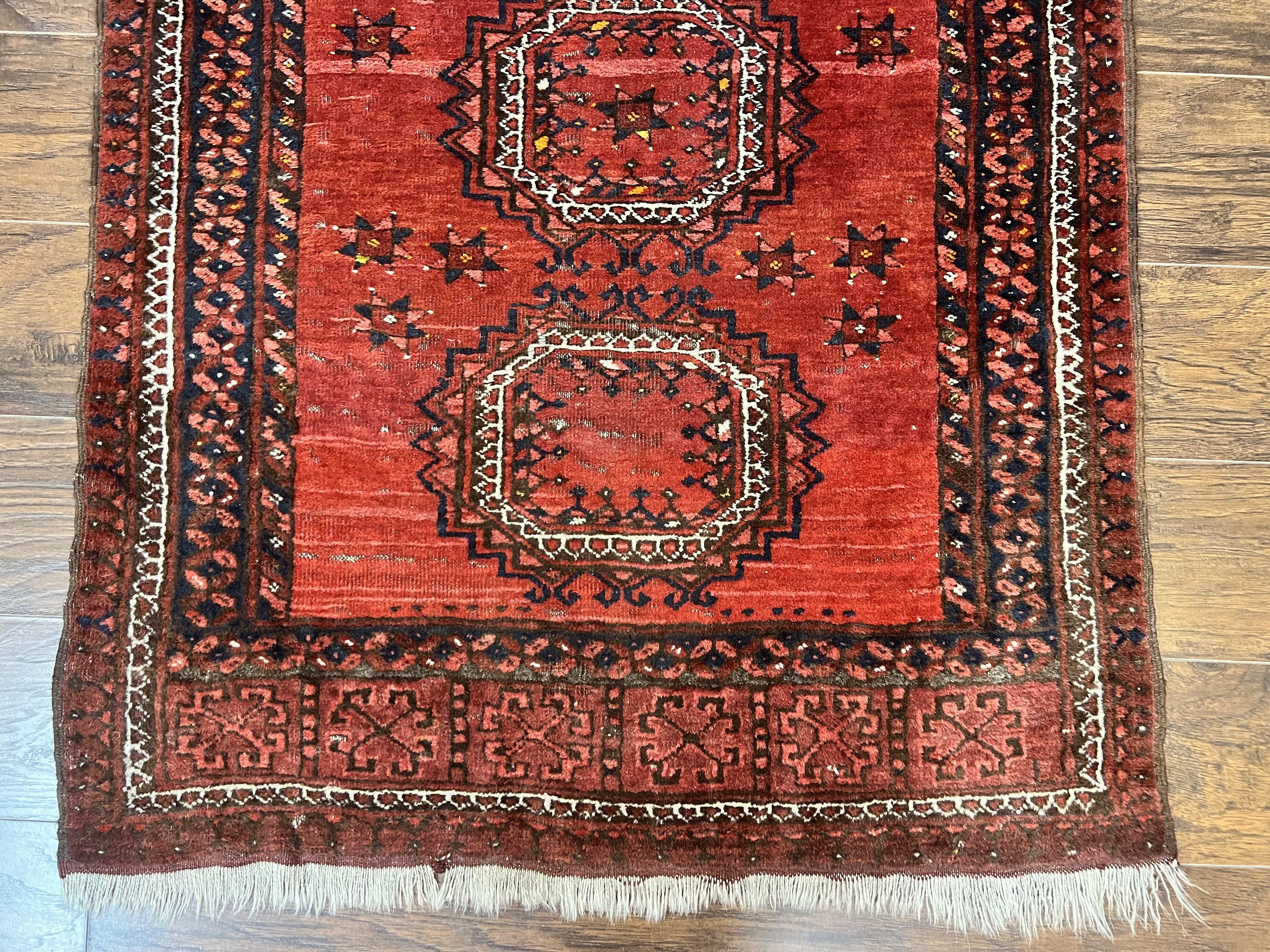 Afghan Rug 3x6, Semi Antique Vintage Oriental Carpet, Wool Handmade Red Rug, Tribal Rug, Afghan Beshir Rug - Jewel Rugs