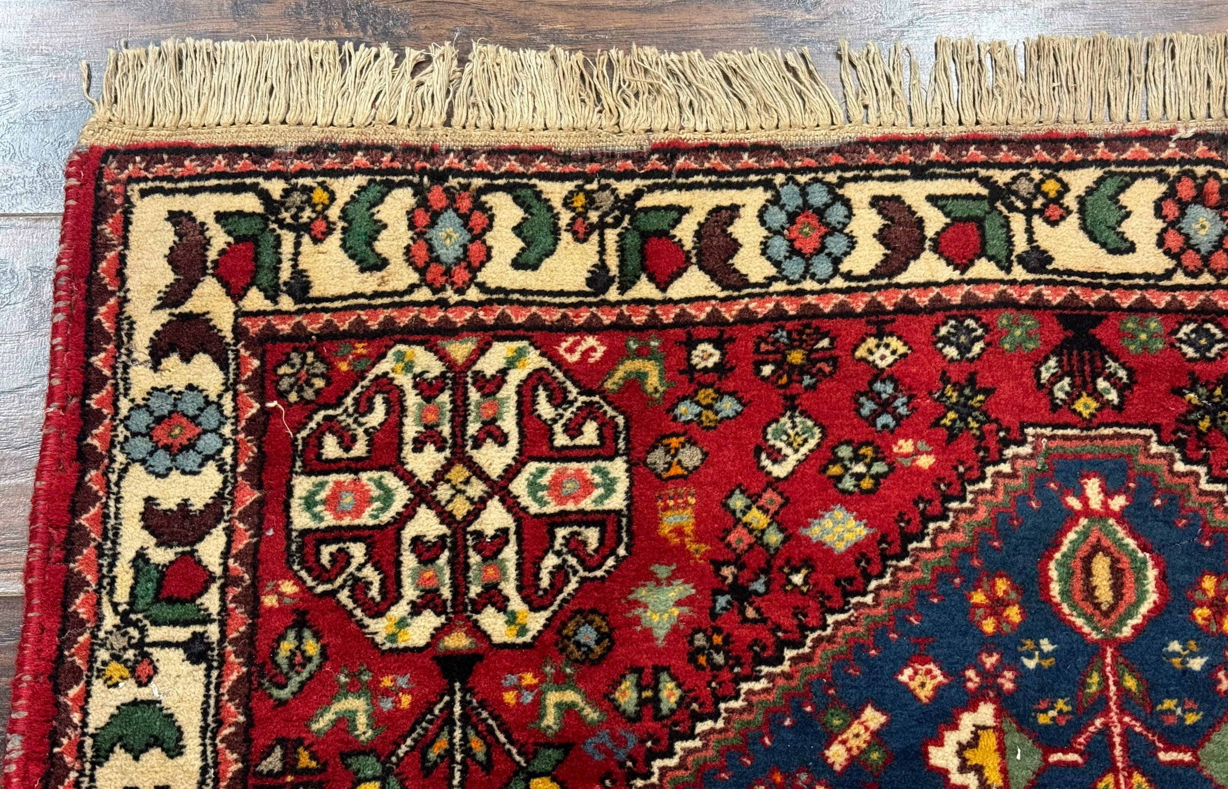 Persian Shiraz Tribal Rug 3x5 – Blue and Red, Wool, Animal Pictorials - Jewel Rugs