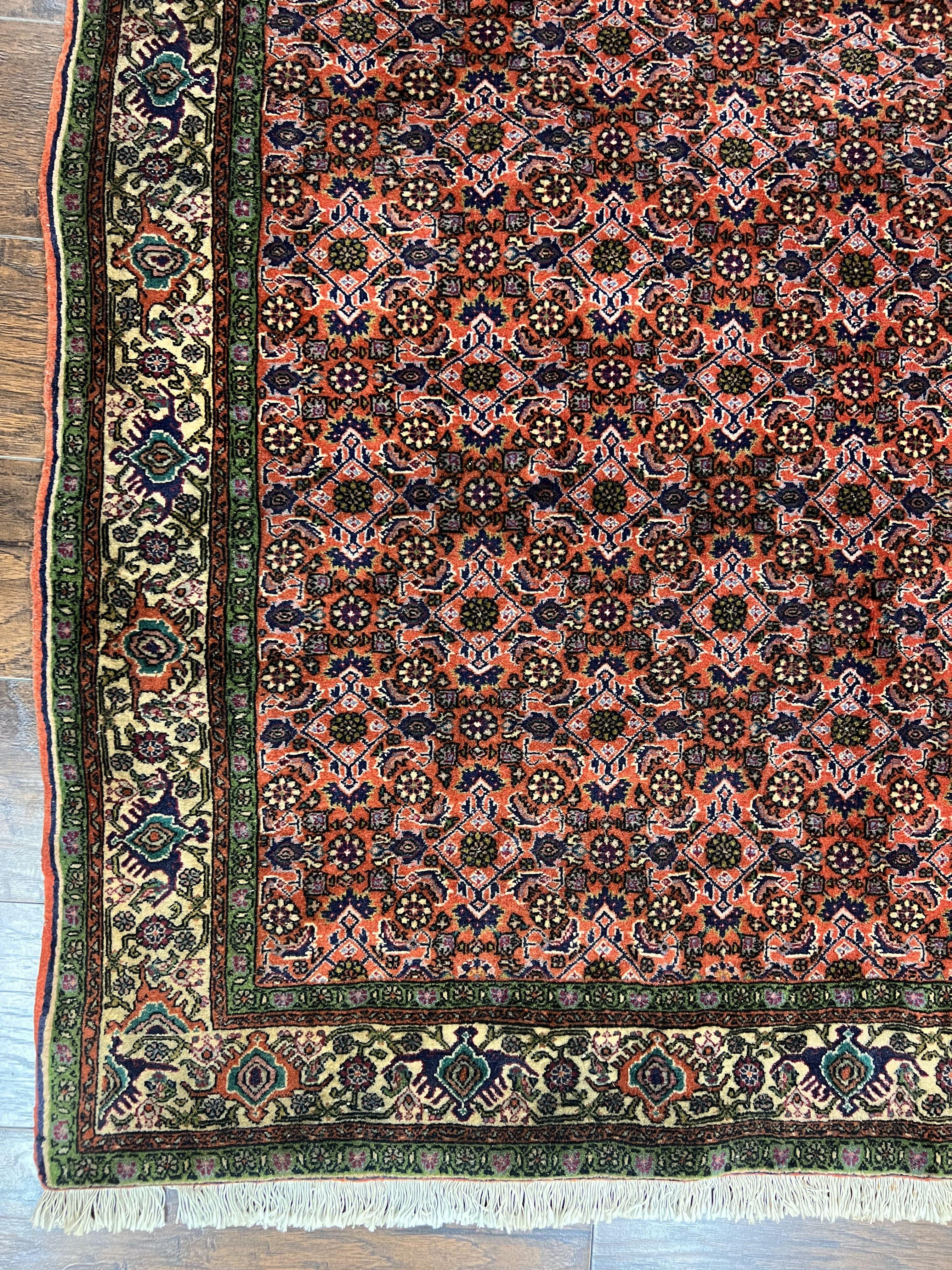 Antique Persian Bijar Rug 5x7, Allover Pattern, Hand Knotted Vintage Wool Tribal Oriental Carpet, Bidjar Rug, Red and Cream 5 x 7 ft, Handmade Rug - Jewel Rugs