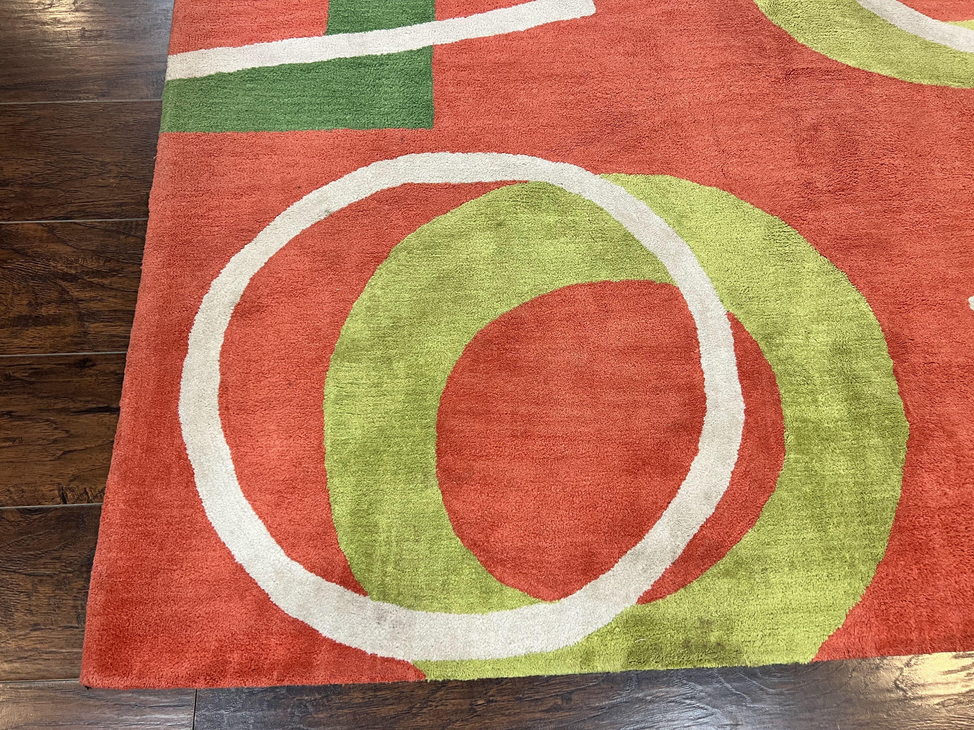 Abstract Rug 6x9, Modern Contemporary Rug, Red-Orange Green - Jewel Rugs