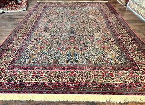 Karastan Rug 9x12, Lanamar Kirman #5519, Wool Karastan Carpet, Antique Floral Karastan Rug, Tree of Life Design Rug, Traditional Rug