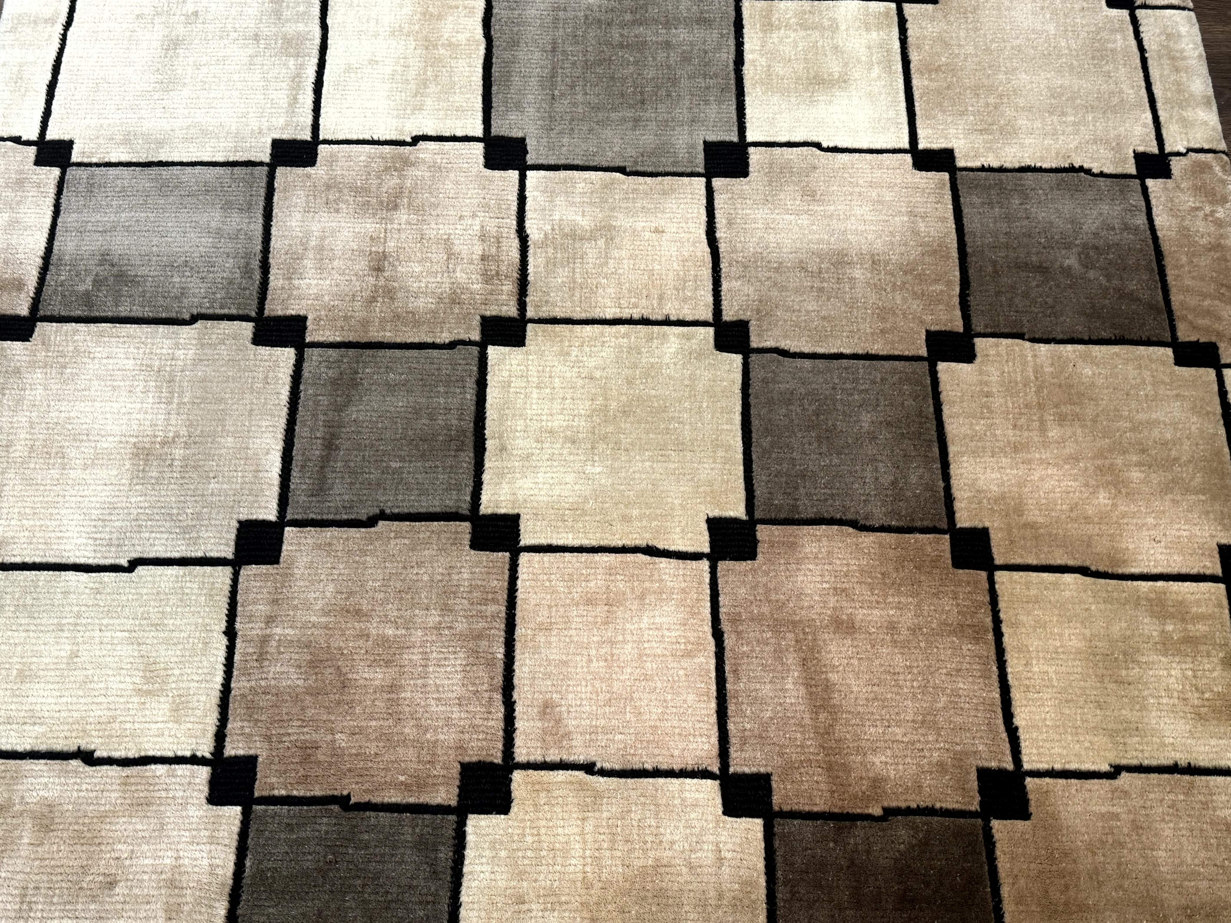 Tibetan Wool Rug 5x8, Contemporary Modern Carpet, Abstract Design, Soft Thick Pile, Pair B - Jewel Rugs