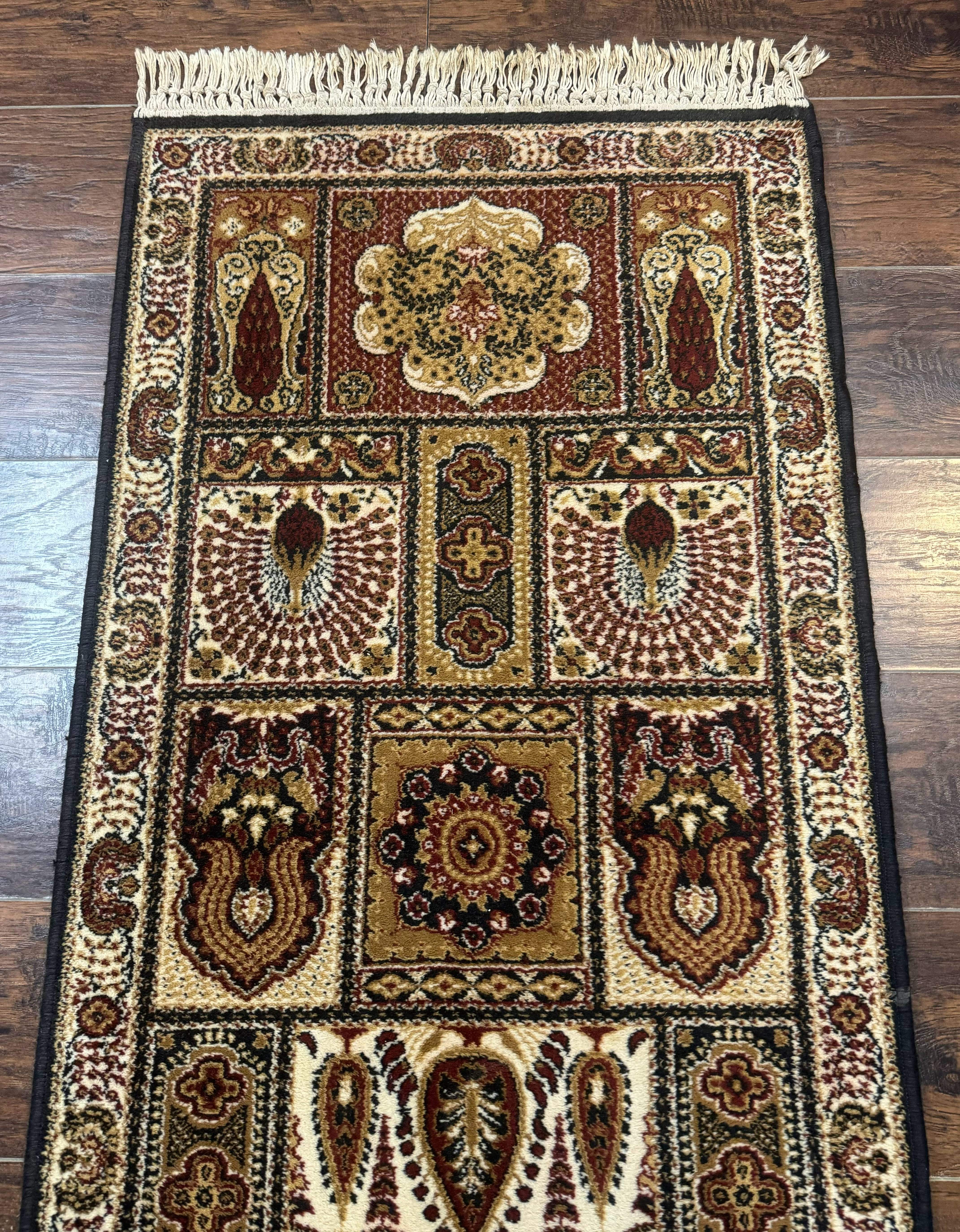 Couristan Runner Rug 2x9, Panel Design, Peacocks, Belgium Power Loomed, Wool Runner - Jewel Rugs