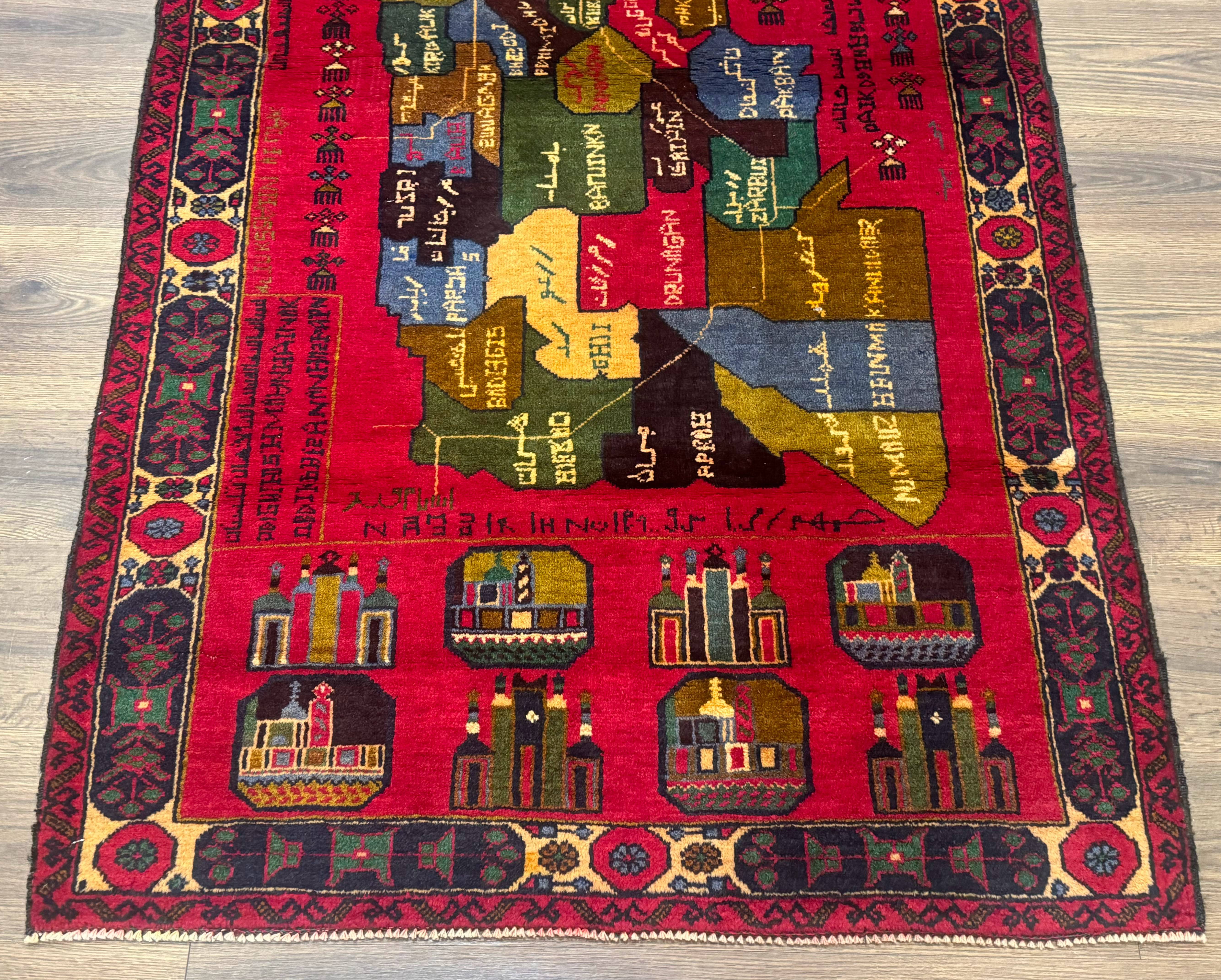 Red Afghan Balouch Rug 3x7, Tribal, Map of Afghanistan Depiction, Handmade, New - Jewel Rugs