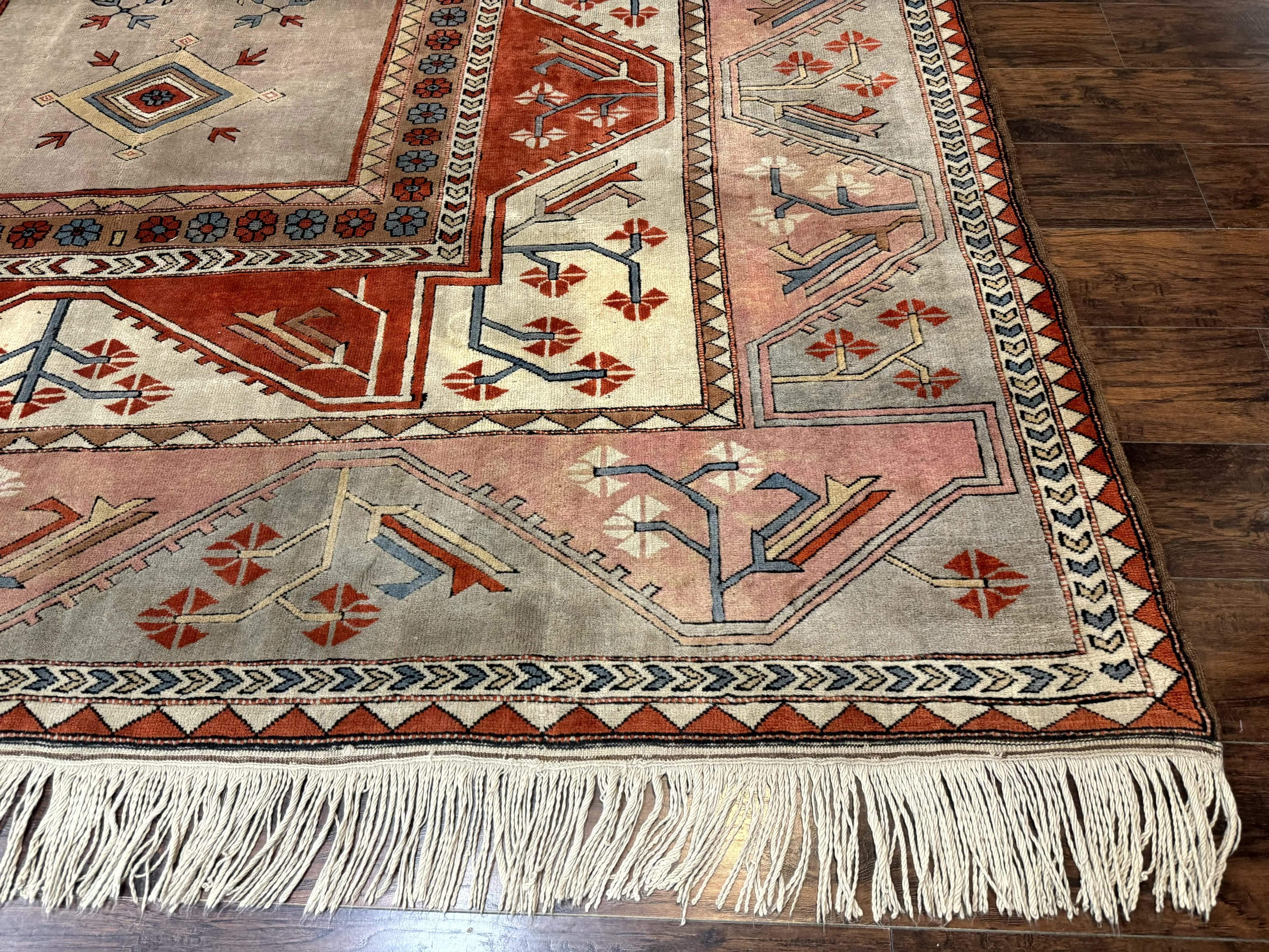 Large Turkish Milas Rug 10x13, Gray, Vintage, Wool on Wool - Jewel Rugs