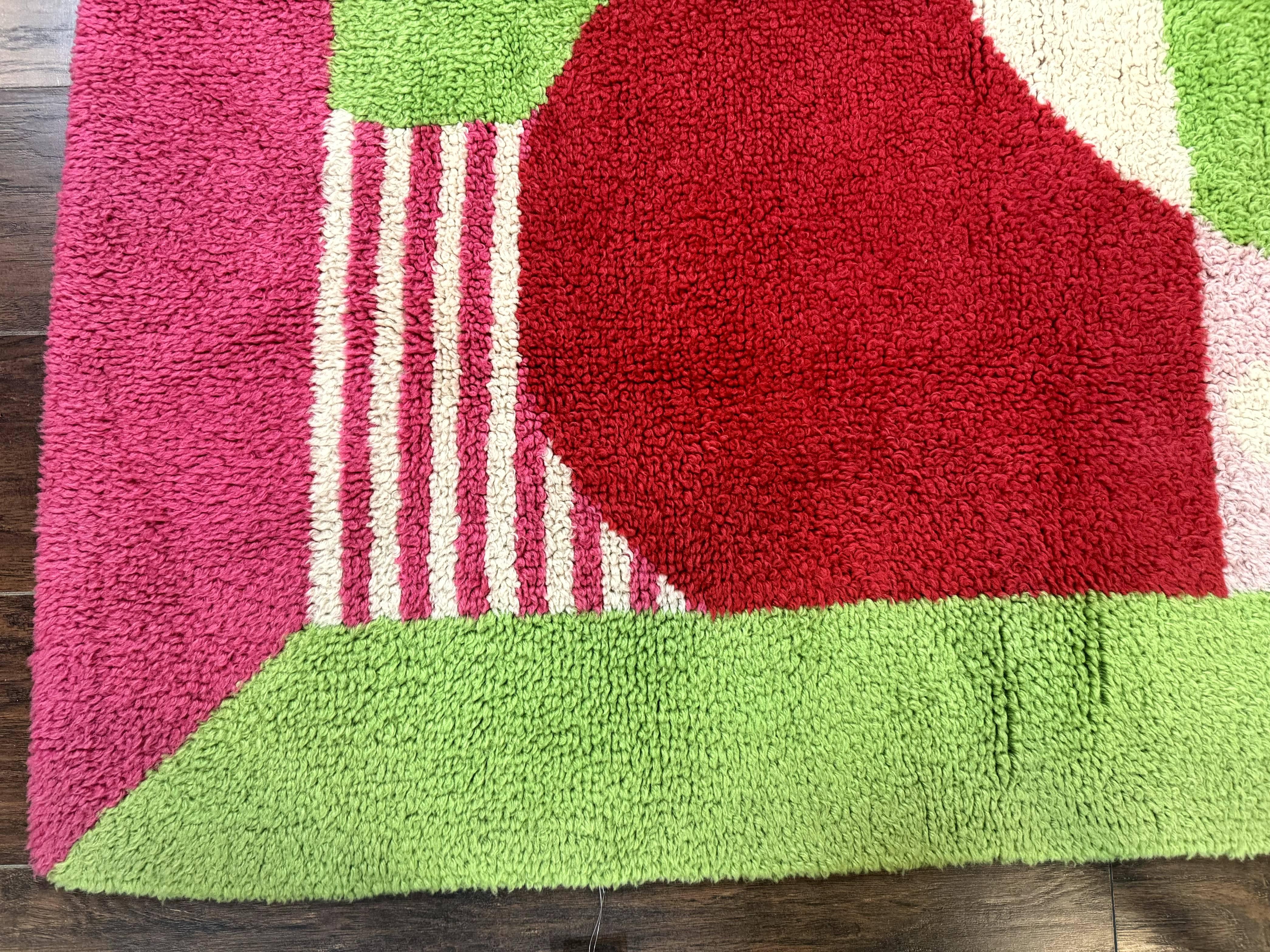 European Shag Rug 4.8 x 4.8, Modern Abstract Design, Green Pink Red, Square Shag Rug, Unique - Jewel Rugs