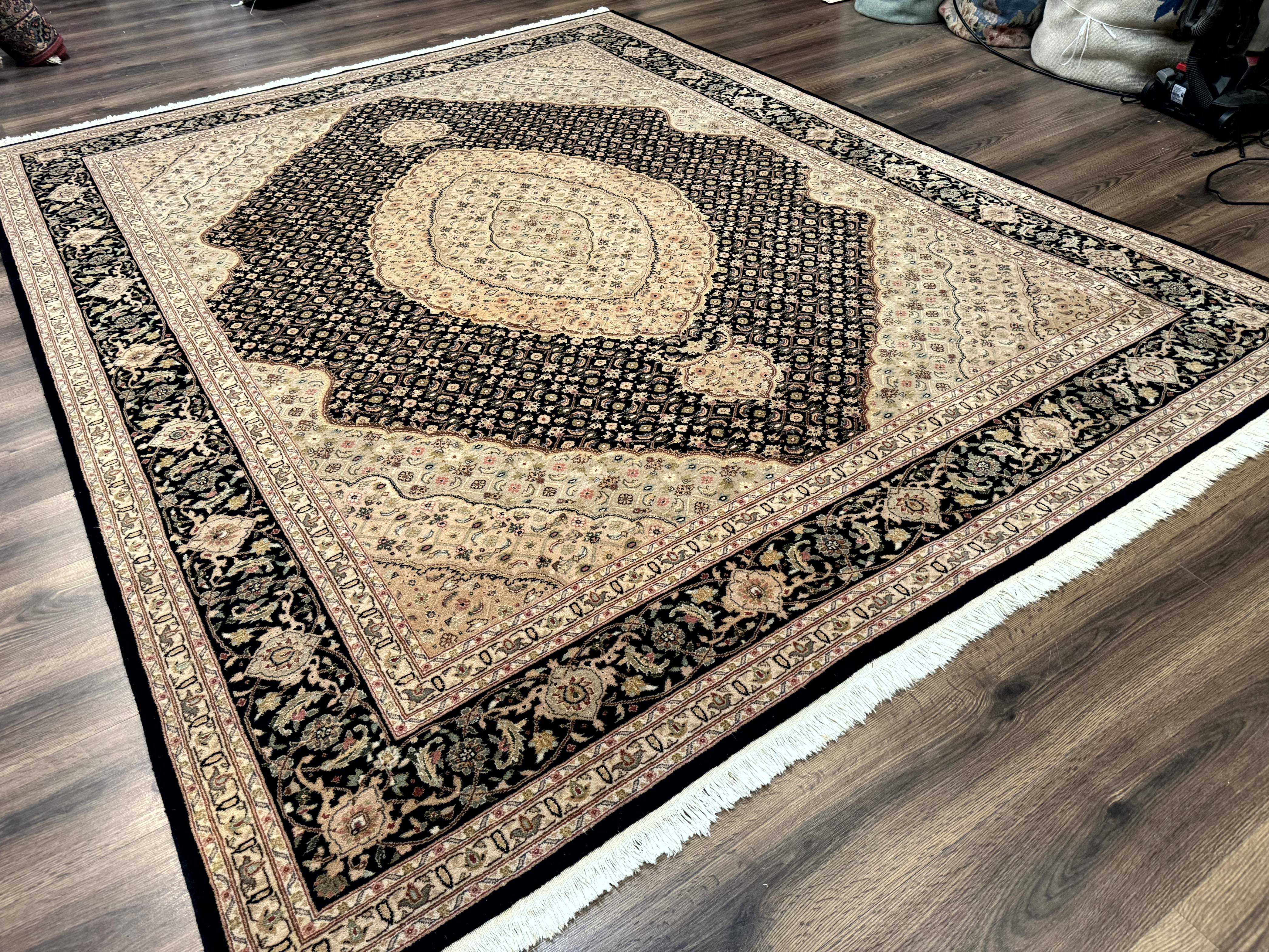 Sino Persian Rug 8x10, Herati Mahi Pattern, Fine 170 KPSI, Black, Wool and Silk Highlights - Jewel Rugs